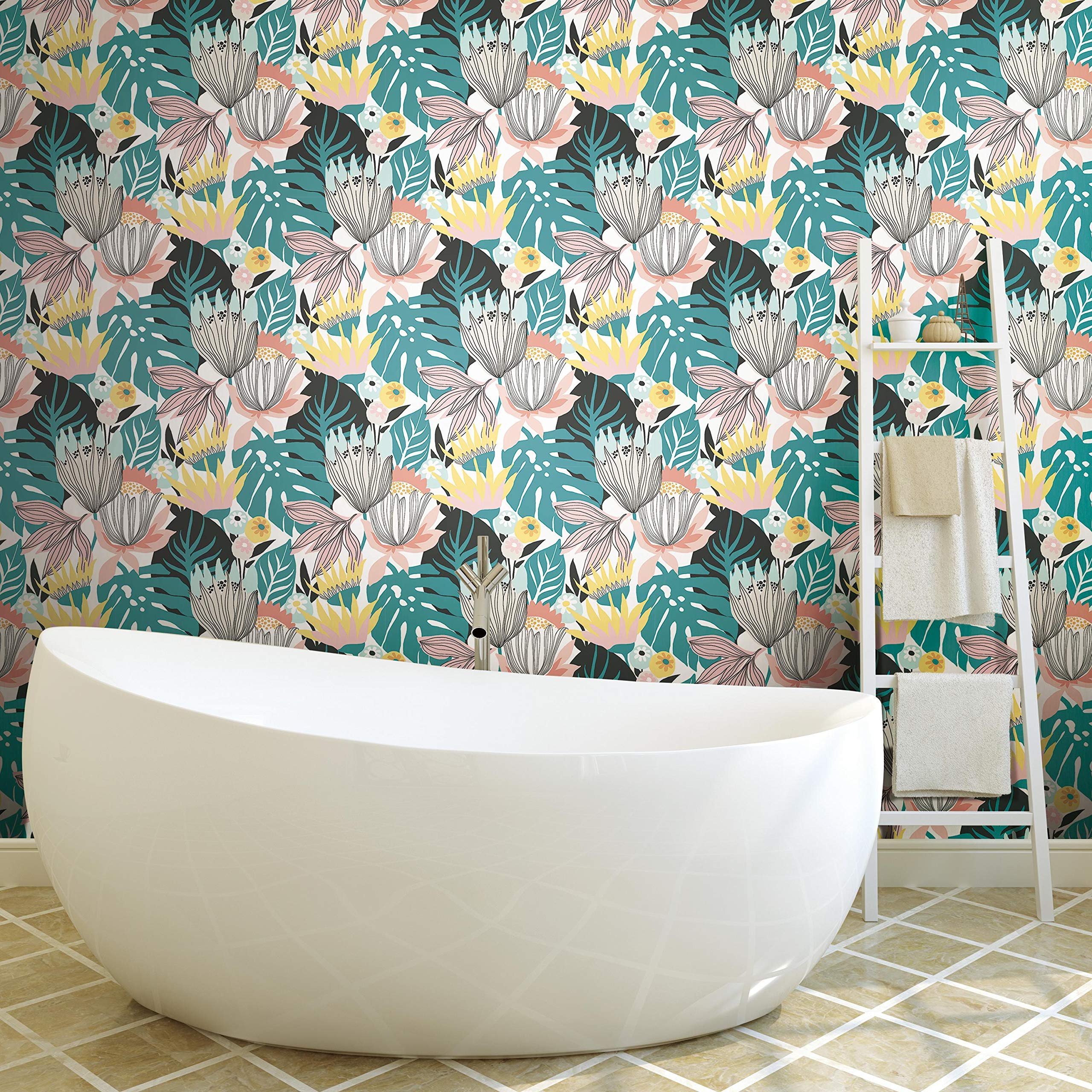 RoomMates Retro Yellow Green Tropical Leaves Wallpaper RMK11846WP, Yellow, Green, Sample - Image 4