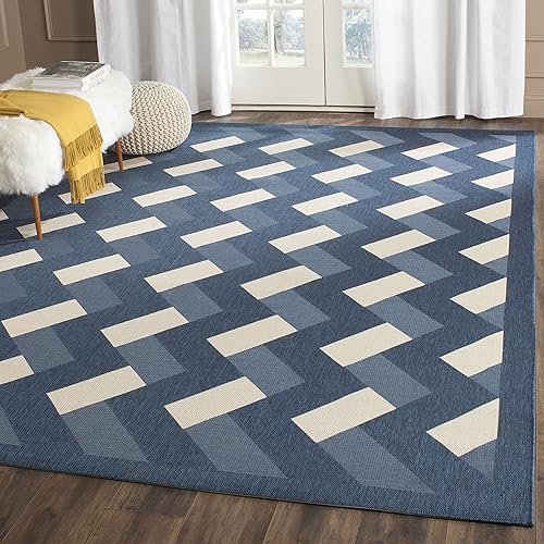 SAFAVIEH Courtyard Collection CY7430 - Alfombra impermeable de fácil limpieza para interiores y exteriores color azul marinobeige para patio patio