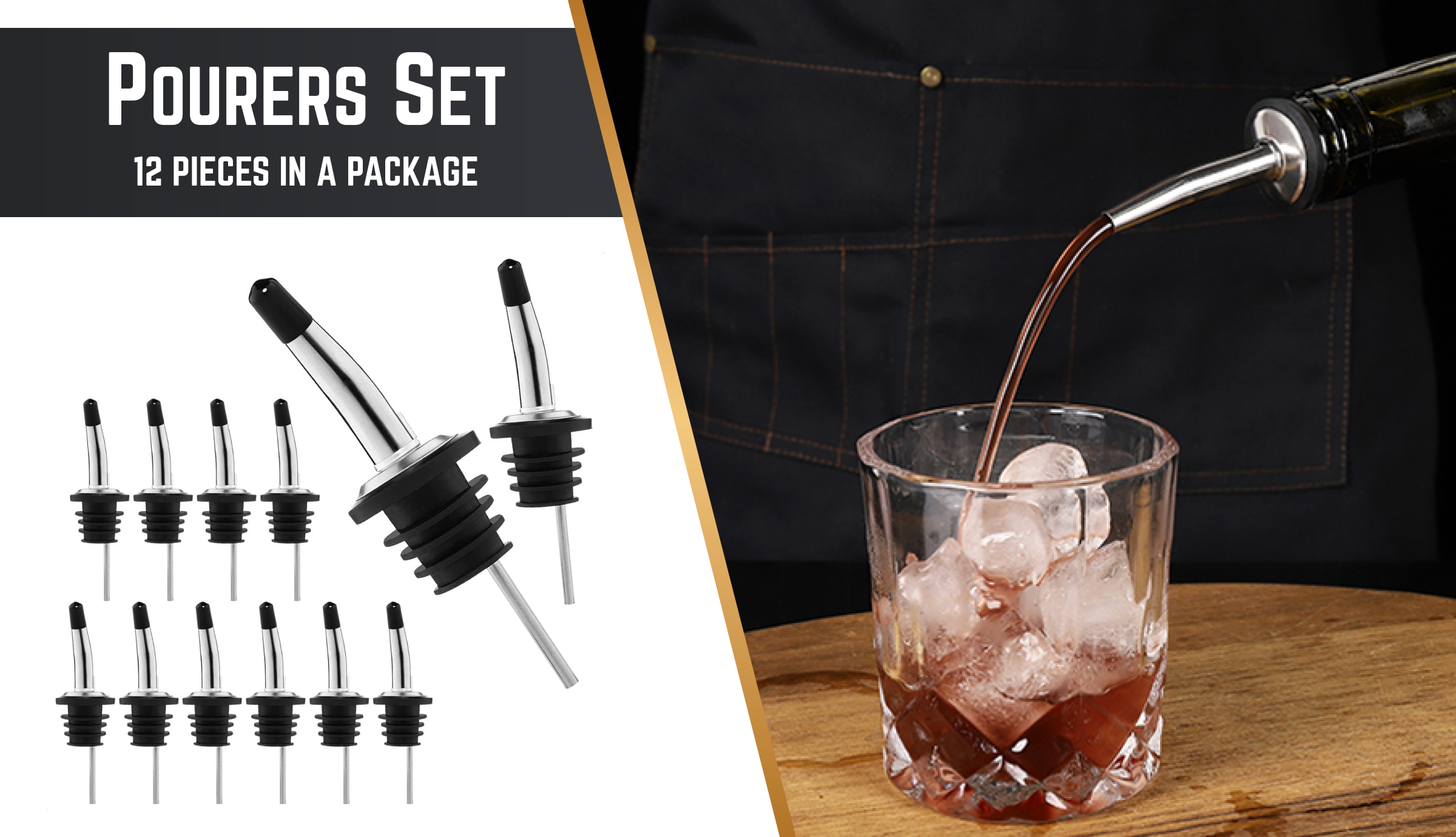 Stainless Steel Bottle Pourers (12 pieces) | Bar Tools