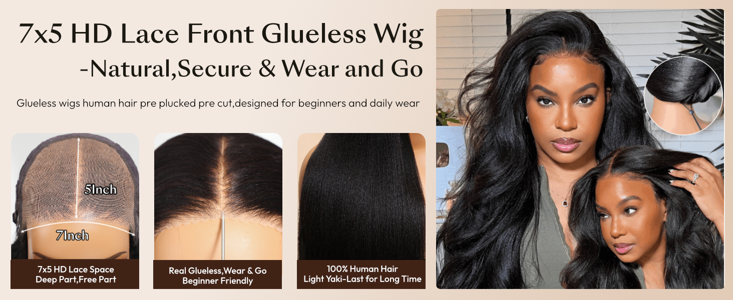 Human Hair Lace Front Wig 7x5 HD Yaki Straight Drawstring Glueless 150% Density Amazon.com : UNICE Chestnut Brown Ombre Yaki Straight 7x5  main image 2