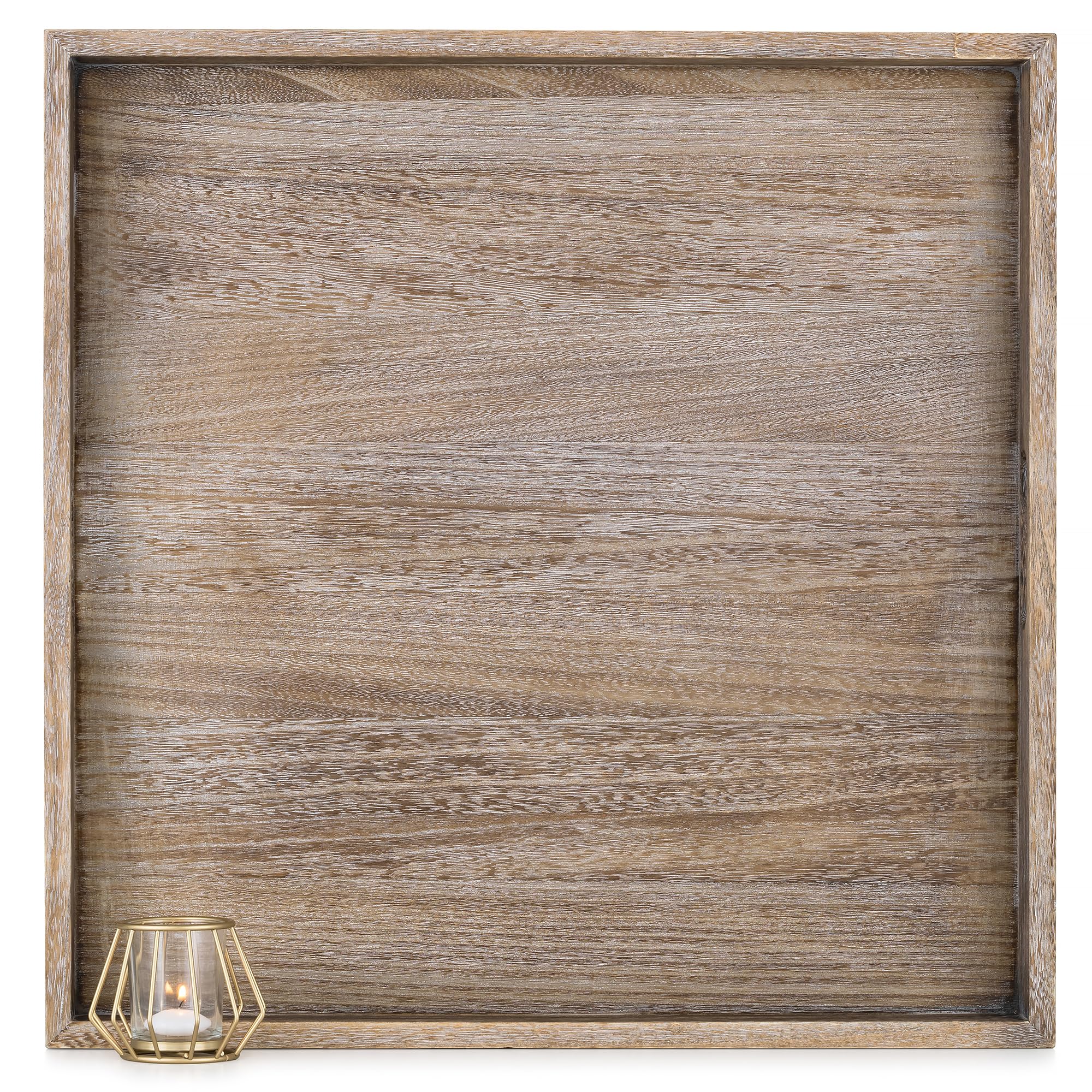 Hanobe Bandeja de servir otomana grande: bandejas decorativas de madera para sala de estar sobre reposapiés, cuadrada rústica marrón extra XXL, bandeja de madera para decoración de mesa de café, 56 cm