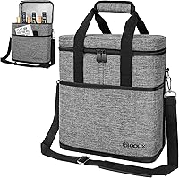 opux 6 Bottle Carrier Tote | Insulated Padded Wine Cooler Bag for Travel. Picnic, BYOB | Portable Leakproof Wine Tote Bag for Dinner, Party, Christmas, Wine Gift for Women, Men (Heather Gray)