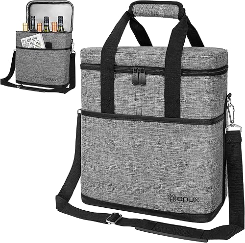 opux Bolsa transportadora de 6 botellas  Bolsa térmica acolchada para vino para viajes. Picnic, BYOB  Bolsa portátil a prueba de fugas para cena,