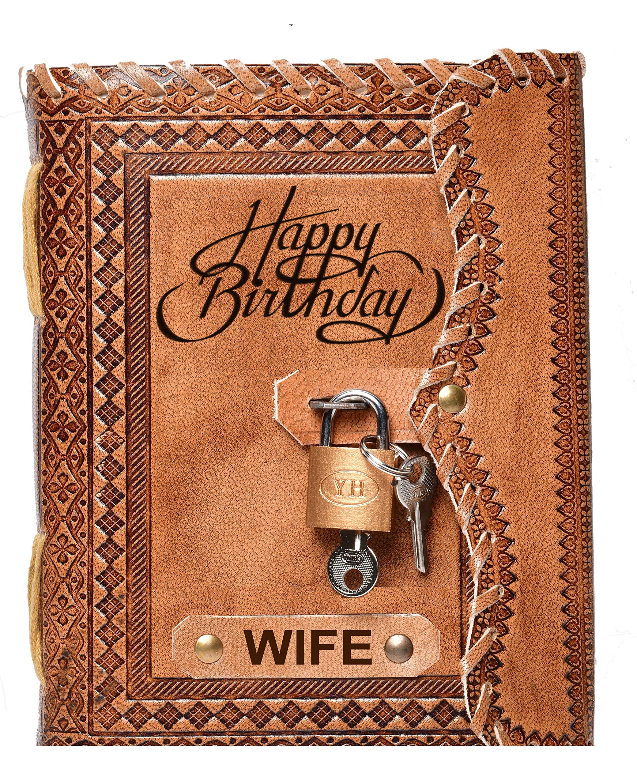 RJKART A5 wytłoczona żona 'Happy Birthday' spirala w linie, ręcznie robiony papierowy pamiętnik z zamkiem do biura, na uczelnię, do szkoły