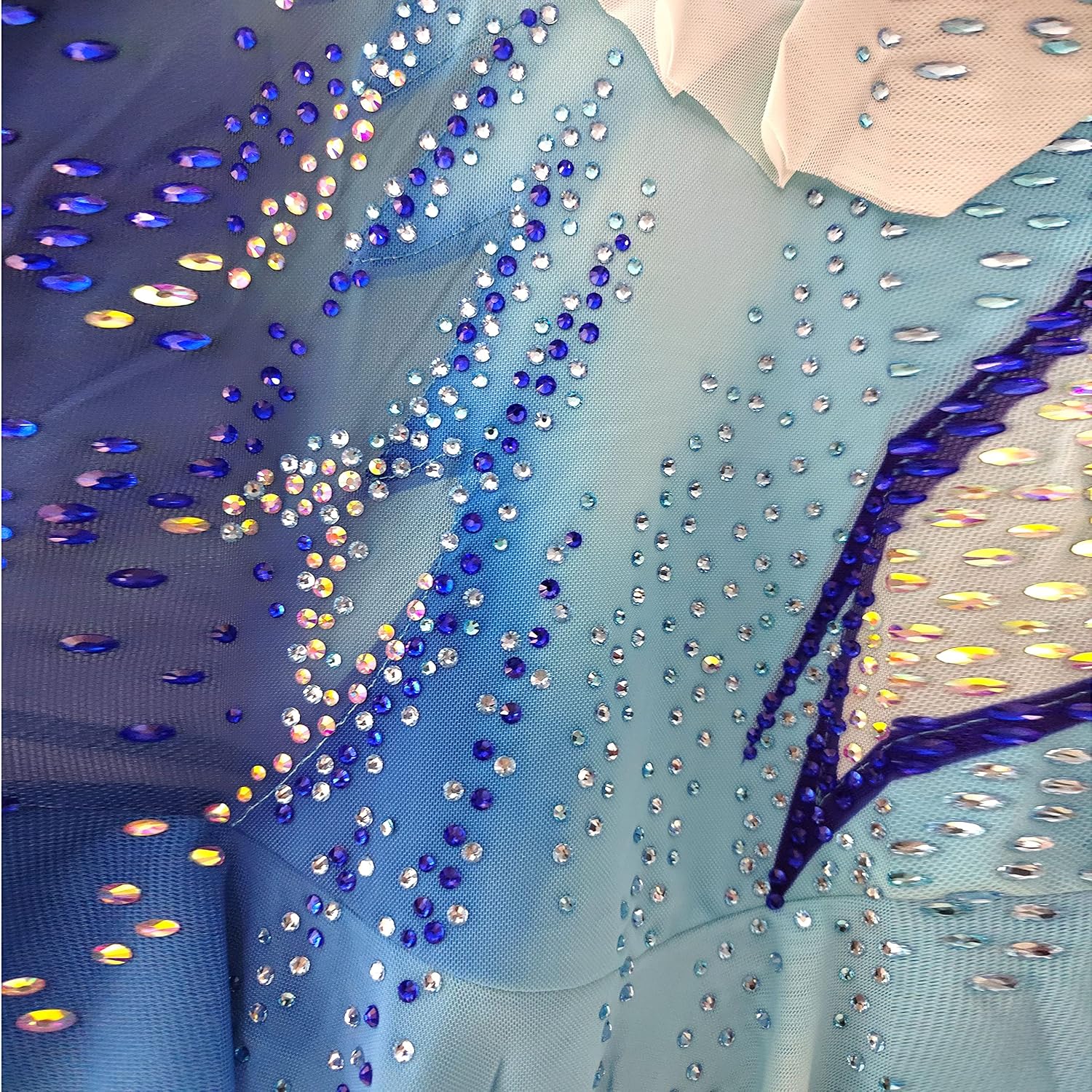 Ice Figure Skating Dress Girls Women Blue Gradient Long Sleeve with Drill Competition Dress