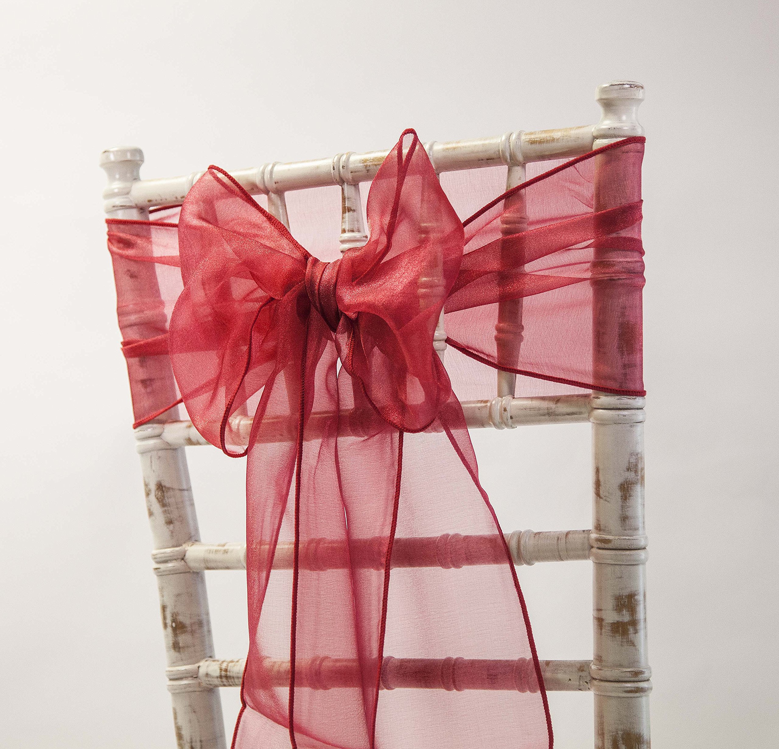 Organza Chair Sashes Bows - Wedding Decor Events - 80 Colours and Matching Runners Available (Garnet)