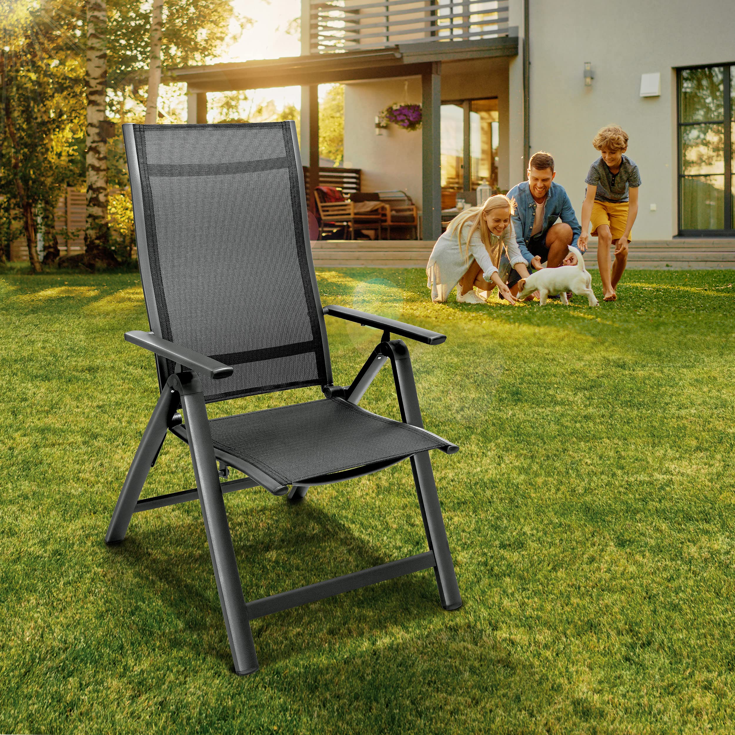 Tillvex Set di 4 sedie da giardino pieghevoli in alluminio con braccioli regolabili antracite