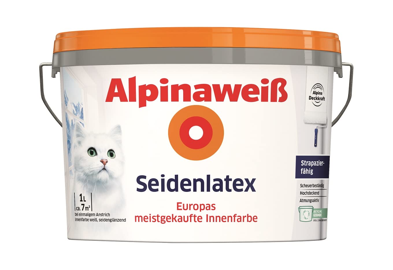 Alpinaweiß Seidenlatex – seidenglänzende Innenfarbe, 1 L