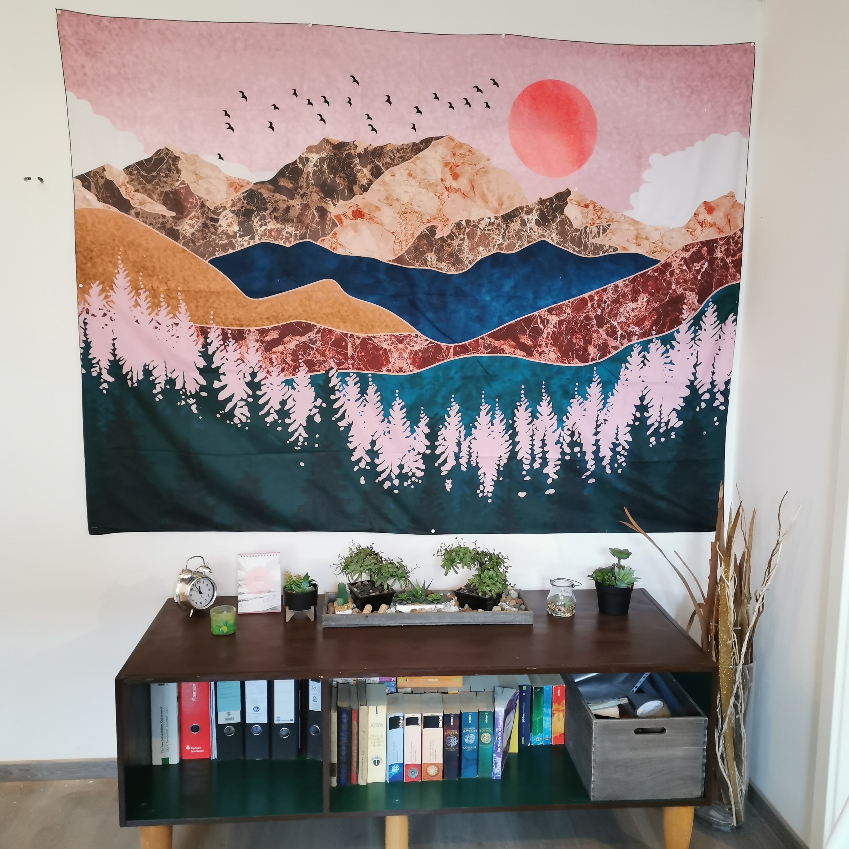 Wandteppich Nebel Wald Baum - Psychedelic Wandbehang 240x220cm