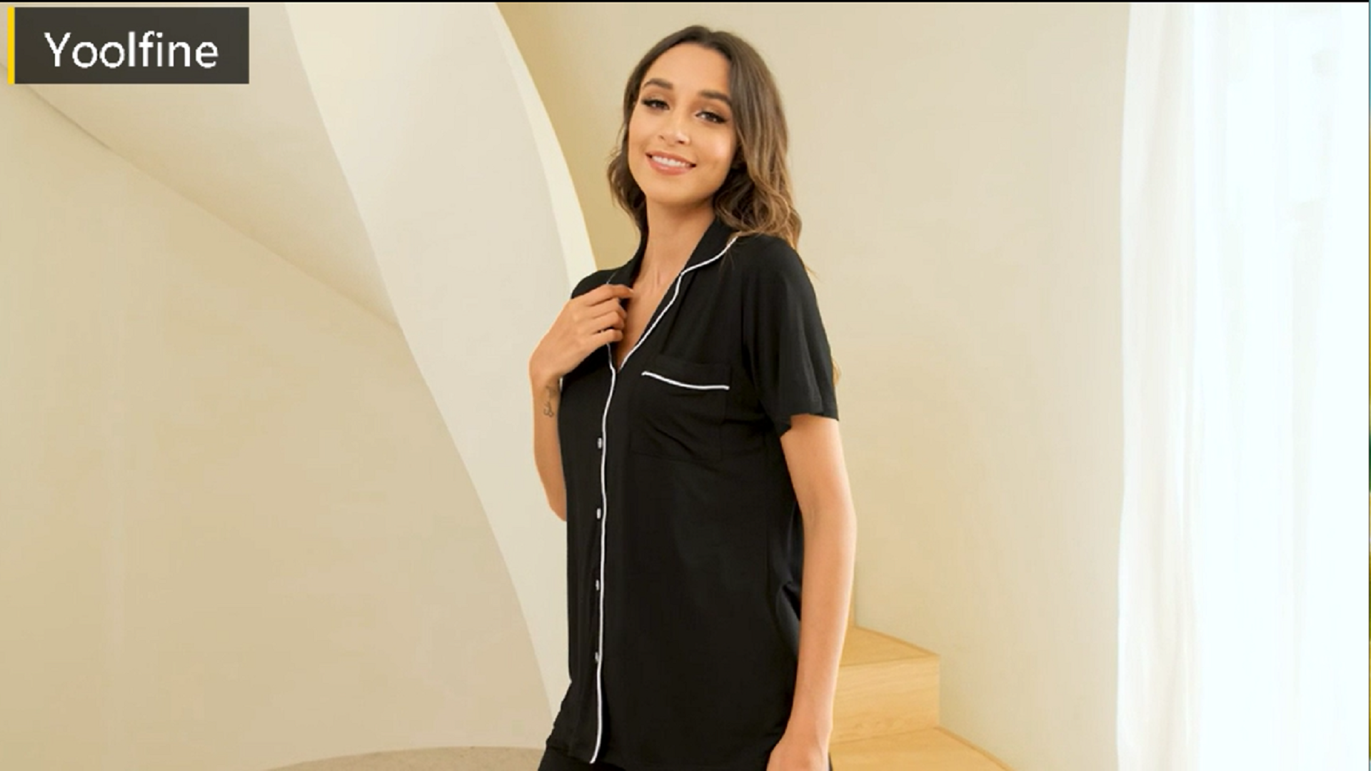 Yoolfine Women's Pajama Set - Short Sleeve Button Down Top & Shorts, Soft Viscose, Burgundy, Large