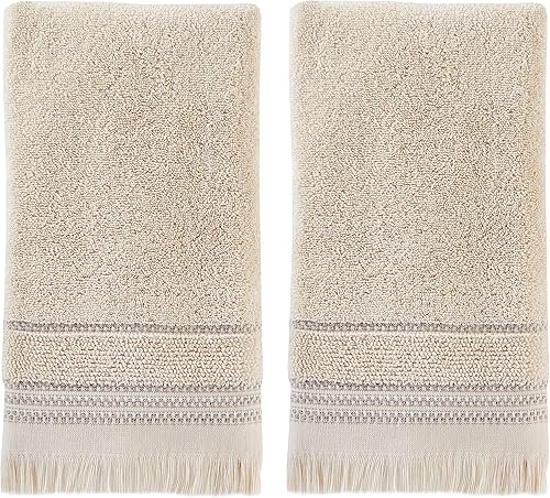 Miniatura 10 de SKL Home Juego de toallas de mano con flecos casuales, color blanco