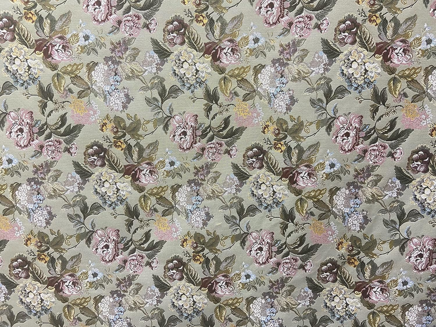 Classic Jacquard Woven Cotton Mix Floral Design Furnishing Fabric for Upholstery, Sofa, Diwan, Cushions, Chair and Craft - Width 54 inches - Fabric by The Yard (Green)