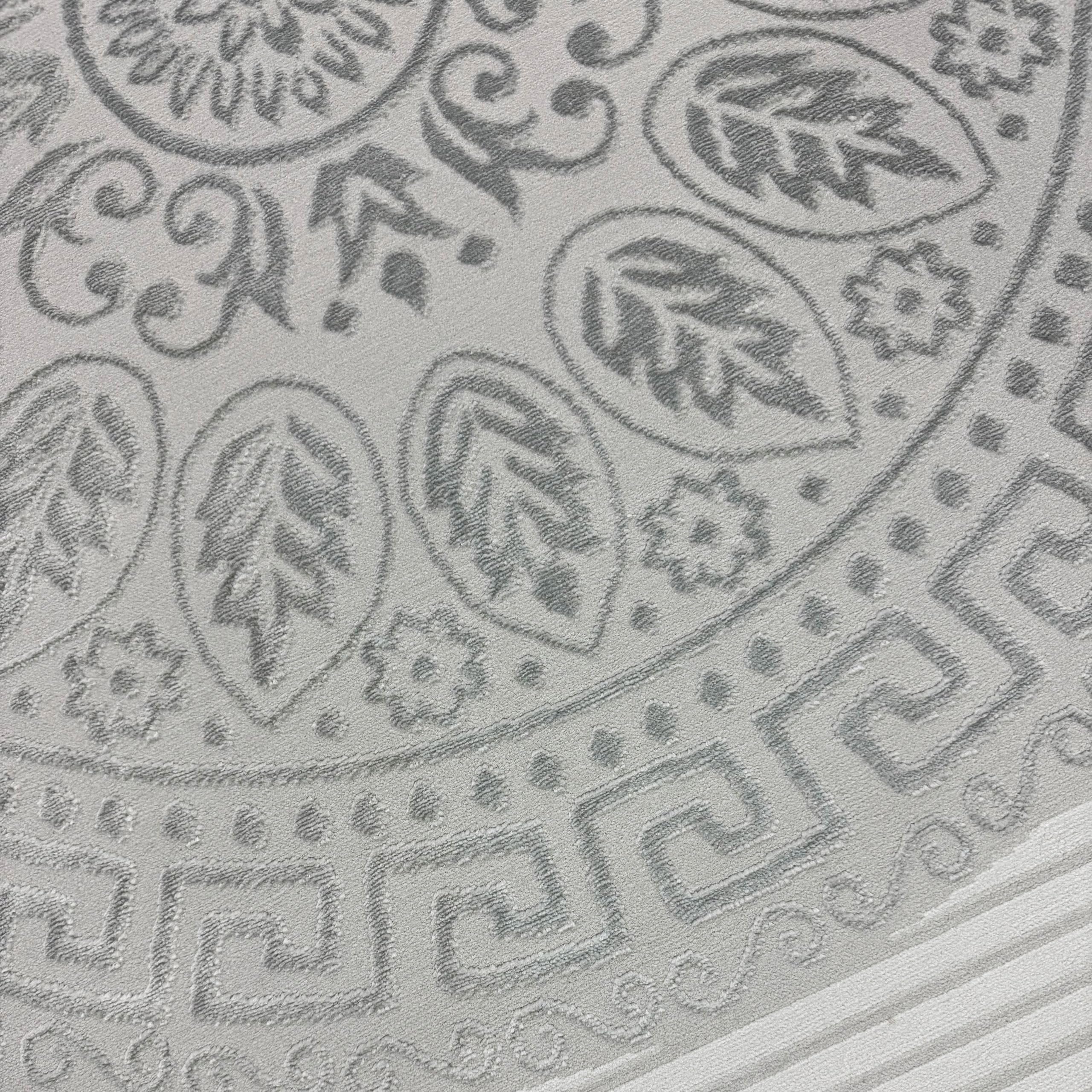 Teppich-Traum Kurzflor Teppich Orient Ornamente Creme Grau 80x300 cm | Pflegeleicht, strapazierfähig, schmutzabweisend, fußbodenheizungsgeeignet, OEKO-TEX geprüft, mit Glanzeffekt, 8 mm Flor