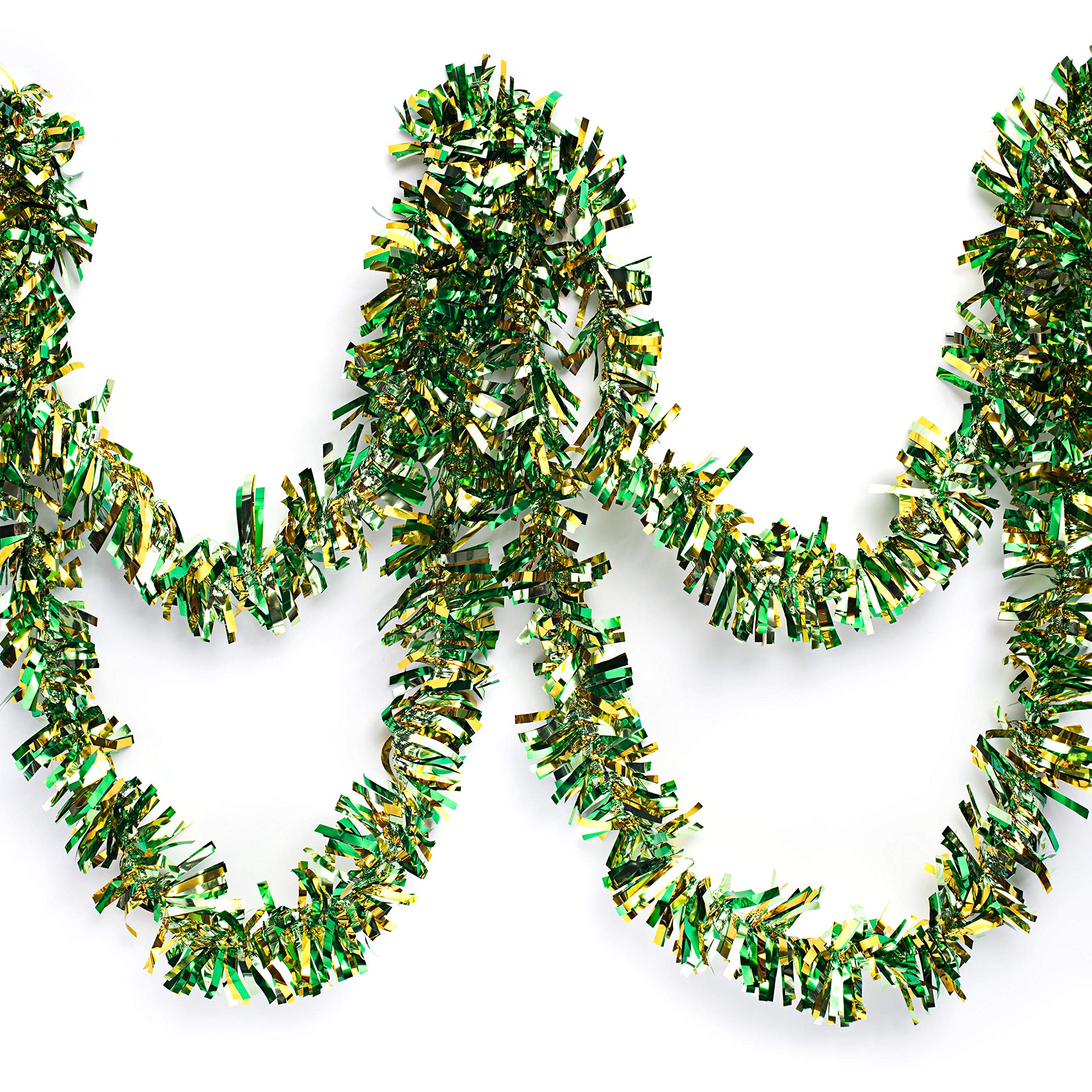 Anderson's Metallic Green, Light Green & Gold Tinsel Twist Garland, 25ft Holiday Decoration, Christmas Tree Trim, Parade Float Decor, Party Supplies,