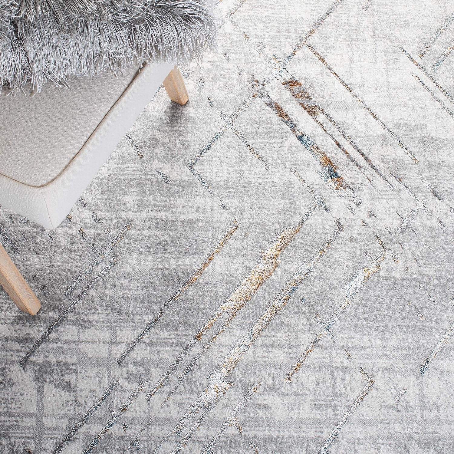 SAFAVIEH Sonoma Collection 2'2" x 9' Ivory/Grey SON376A Modern Abstract Distressed Runner Rug