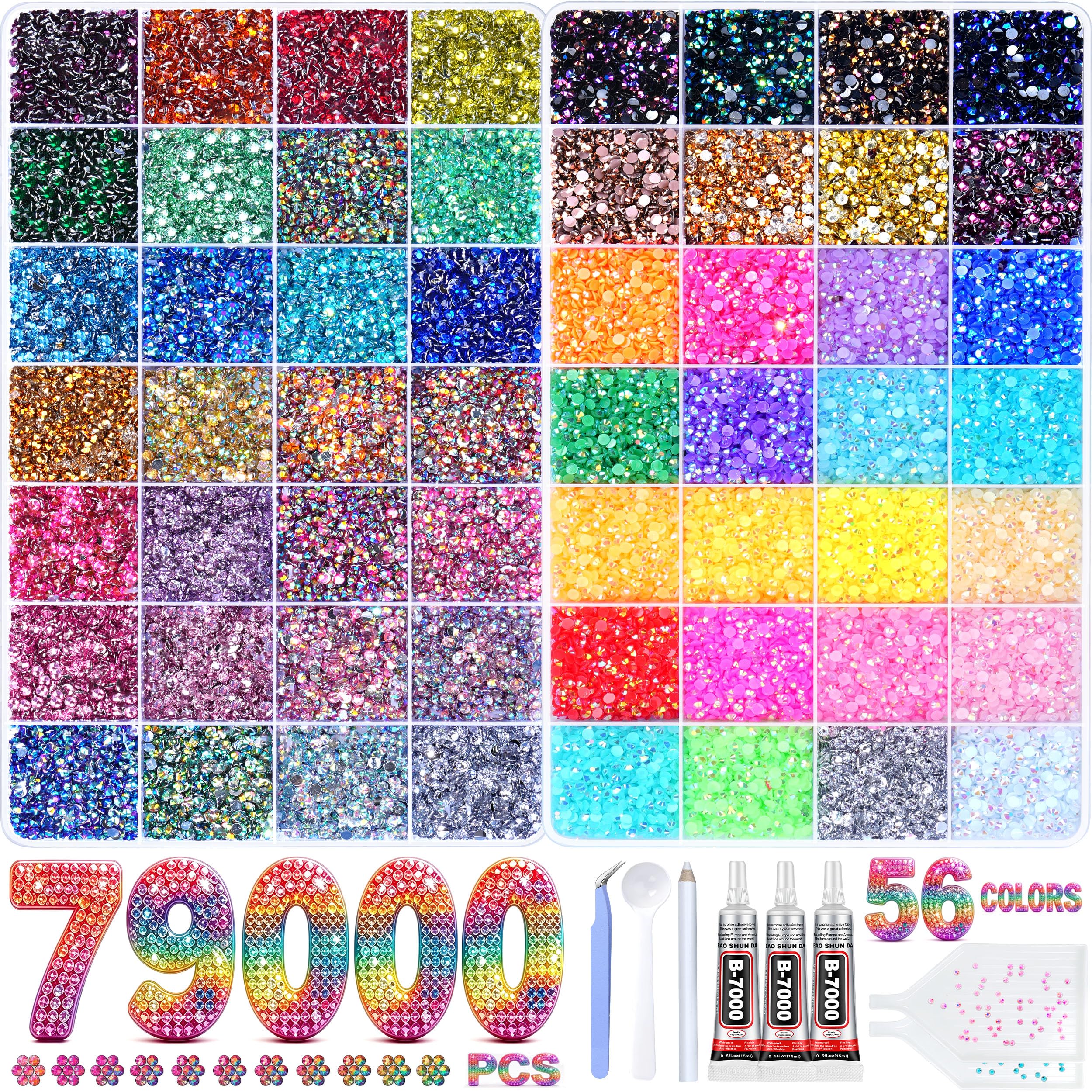 79000Pcs 56 Colors Jelly Rhinestones for Bedazzling