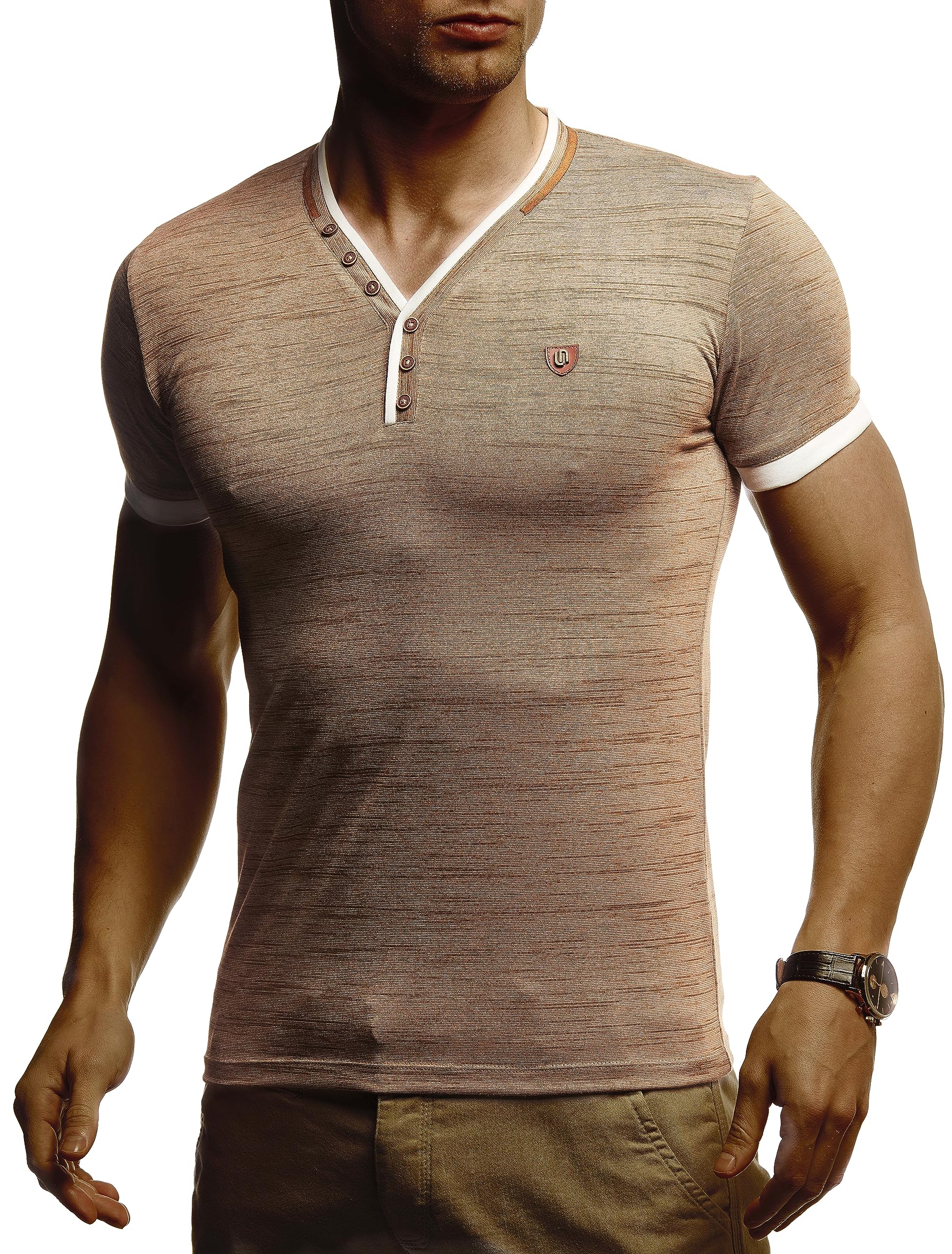 Leif Nelson Sommer T-Shirt Herren V-Ausschnitt - Coole Tshirts lang V-Neck Baumwolle - Casual Basic Shirts Männer Kurzarm