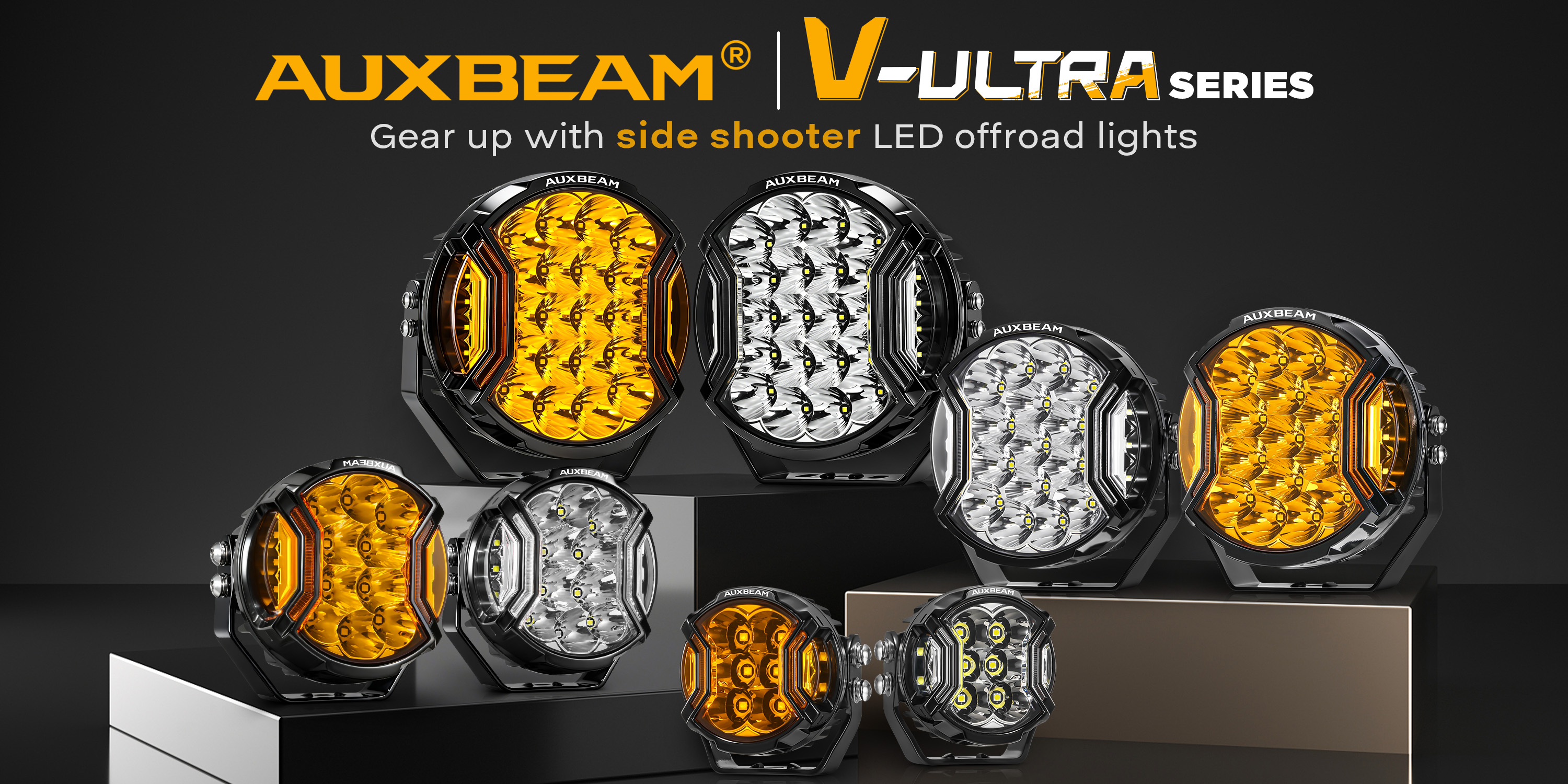 Image of Auxbeam V-Ultra Series 7 Inch Deep Amber Light Covers 2300K Dark Amber Tone Round Offroad Lens Cap Smoked Amber Tint Reduce Glare for Fog & Dust Low Visibility, 2 Packs