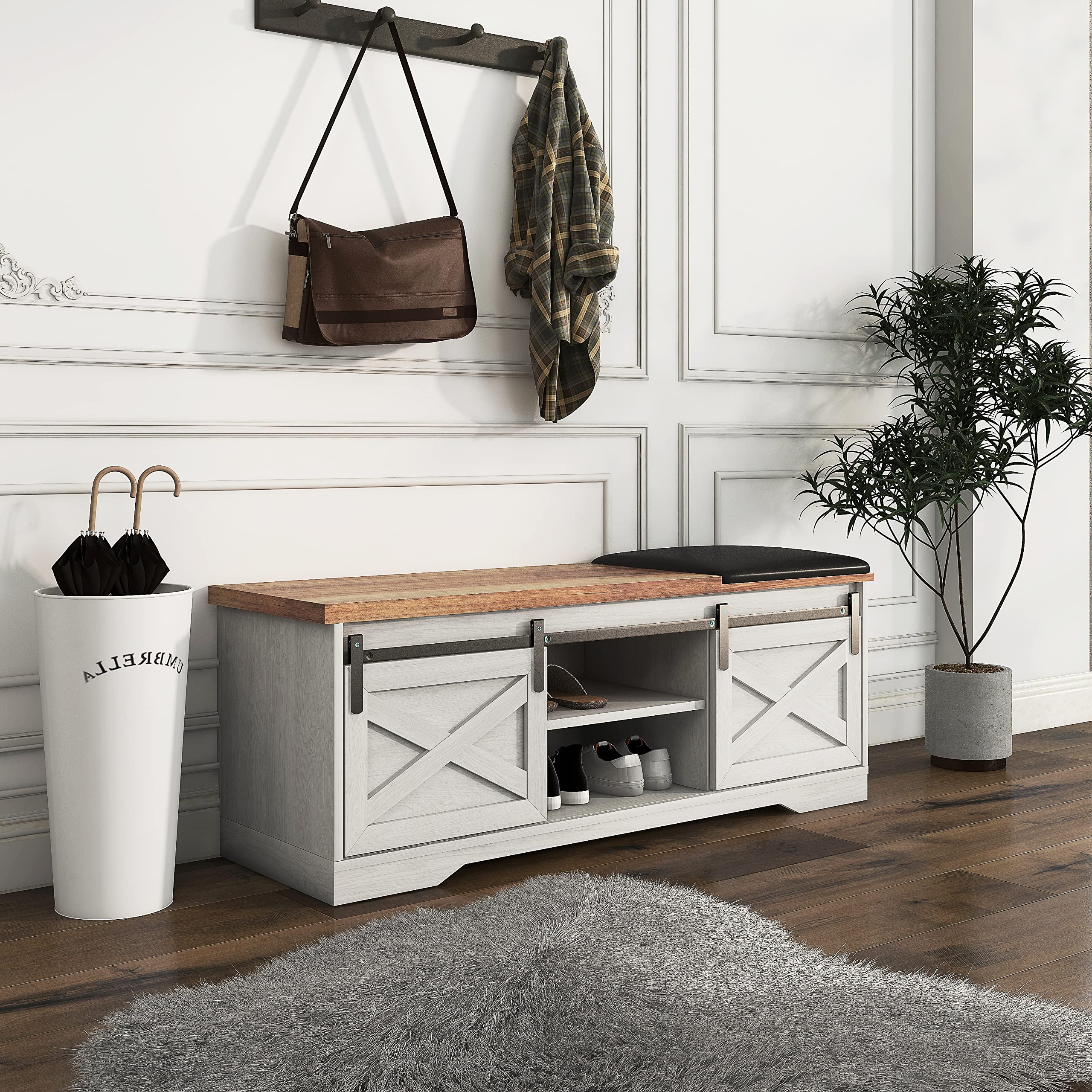 Amazon.com: ZXOXZ Storage Bench with 2 Adjustable Shelves