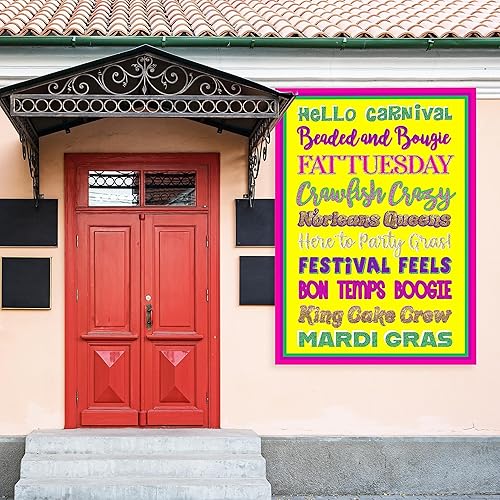 Miniatura 5 de Cortina de tela de Mardi Gras de 7 x 5 pies, tema de martes de frase para colgar decoraciones de fiesta de cumpleaños, fondo de cabina de fotos,