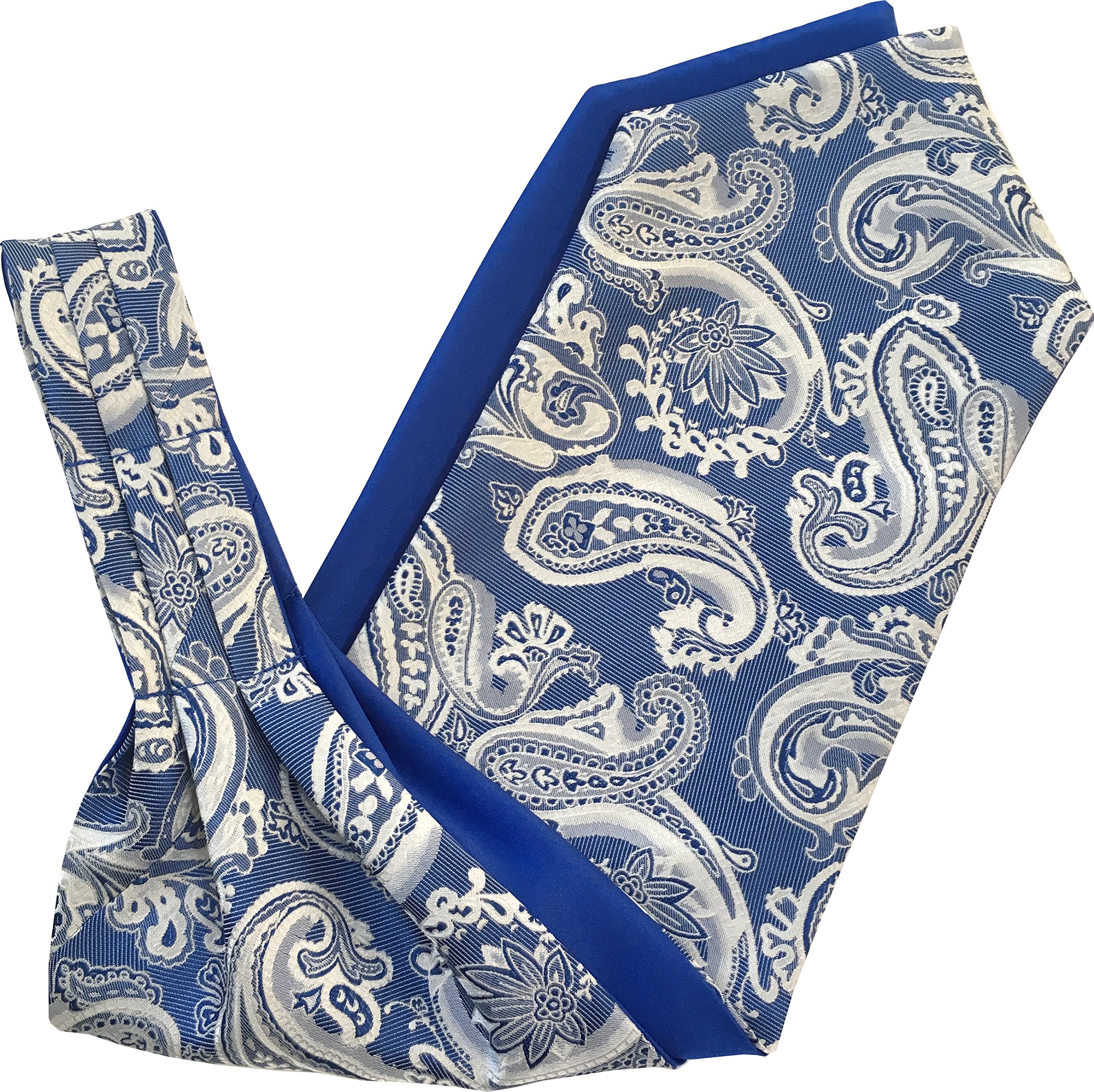 Men's Paisley Satin Self-Tie Ascot Cravat (Navy & Royal Blue)