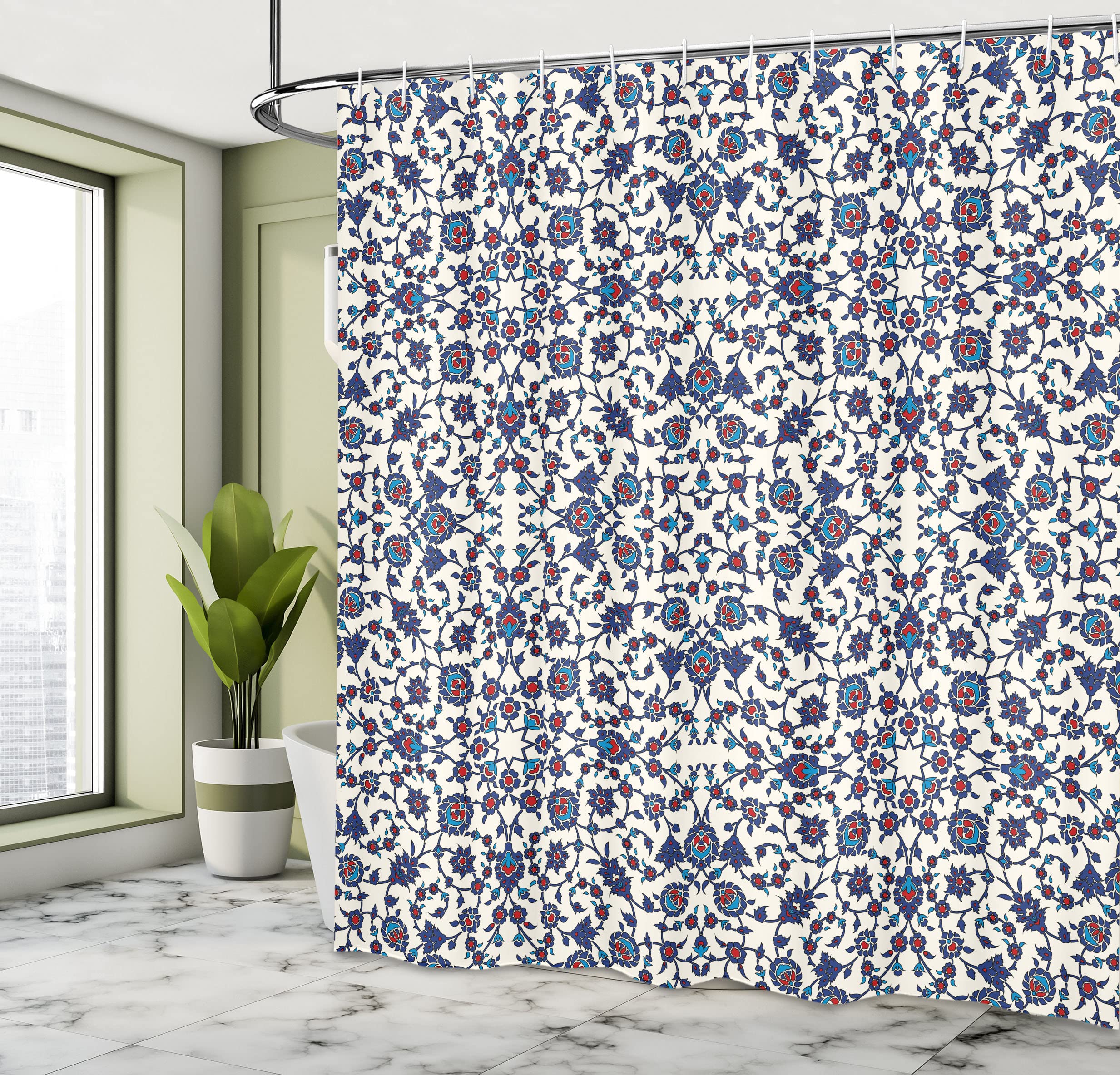 ABAKUHAUS Orient Shower Curtain, Moroccan Floral Pattern Victorian Rococo Baroque Design - Image 4