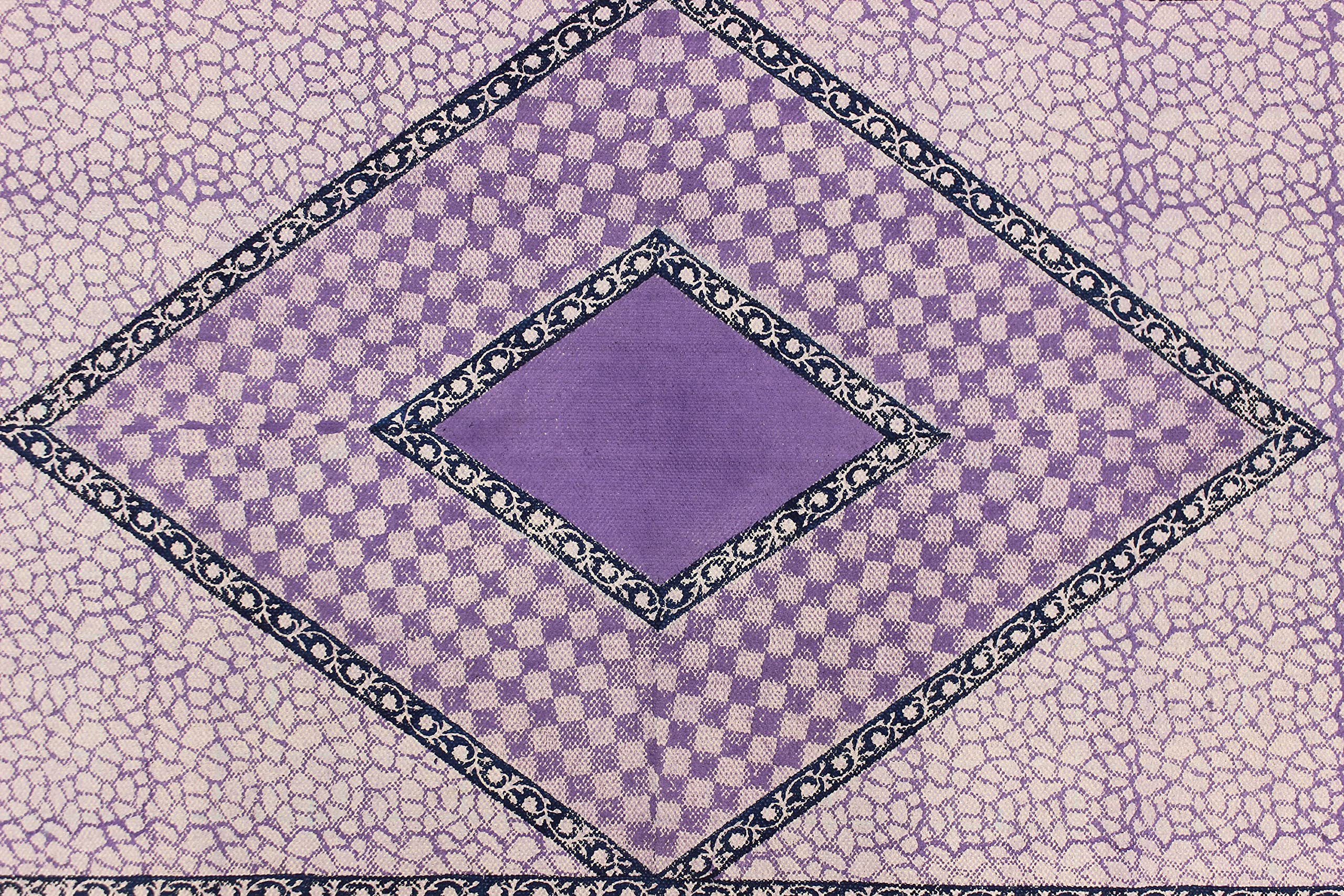 Indyjski wiejski ręcznie robiony dywan geometryczny fioletowy i beżowy 150 x 30 cm bawełna dhurrie łatwy do prania styl dekoracyjny Dhurrie - przedpokój, wejście i używanie chodników na