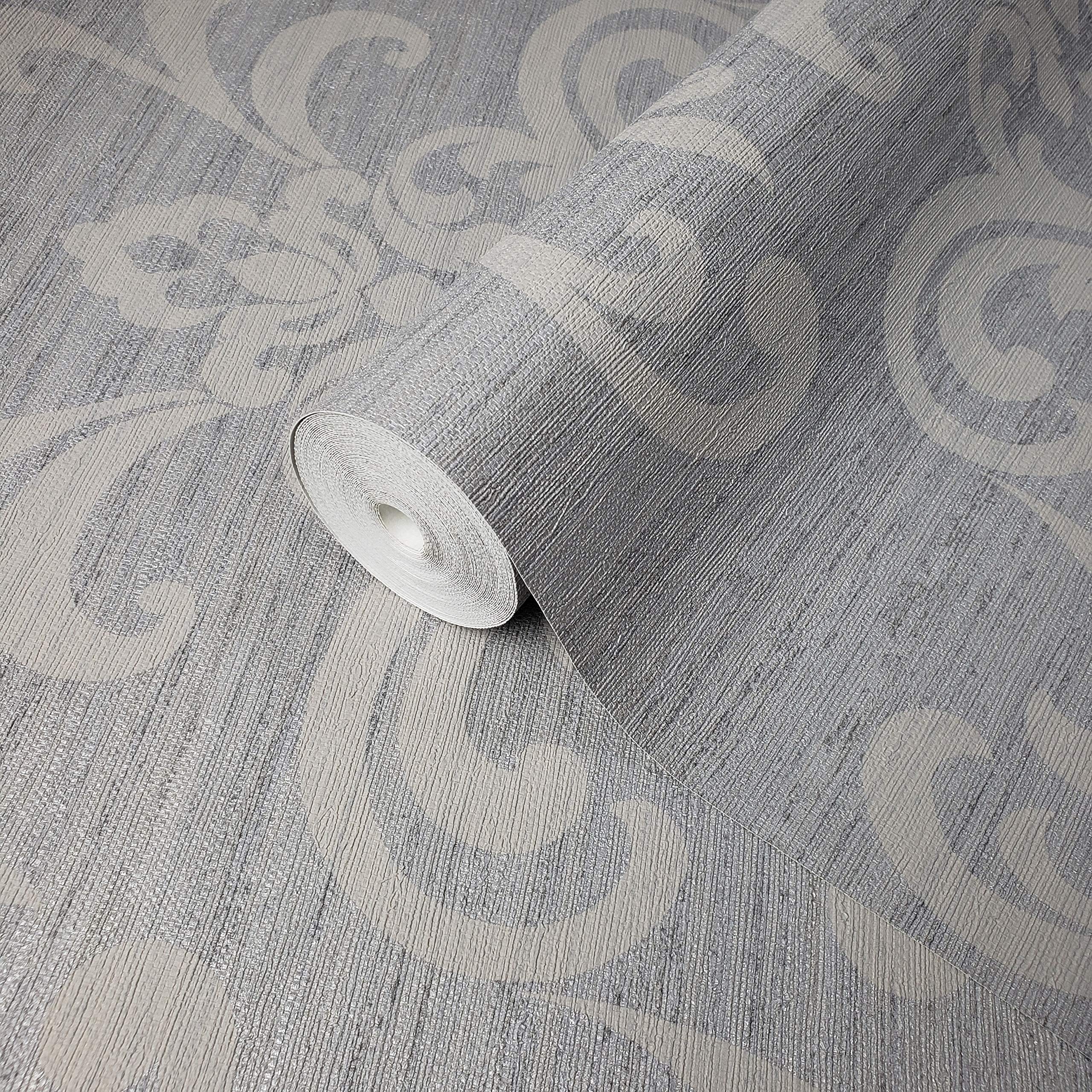 Textured Gray Damask Silver Metallic Faux grasscloth Textures Wallpaper Rolls 3D