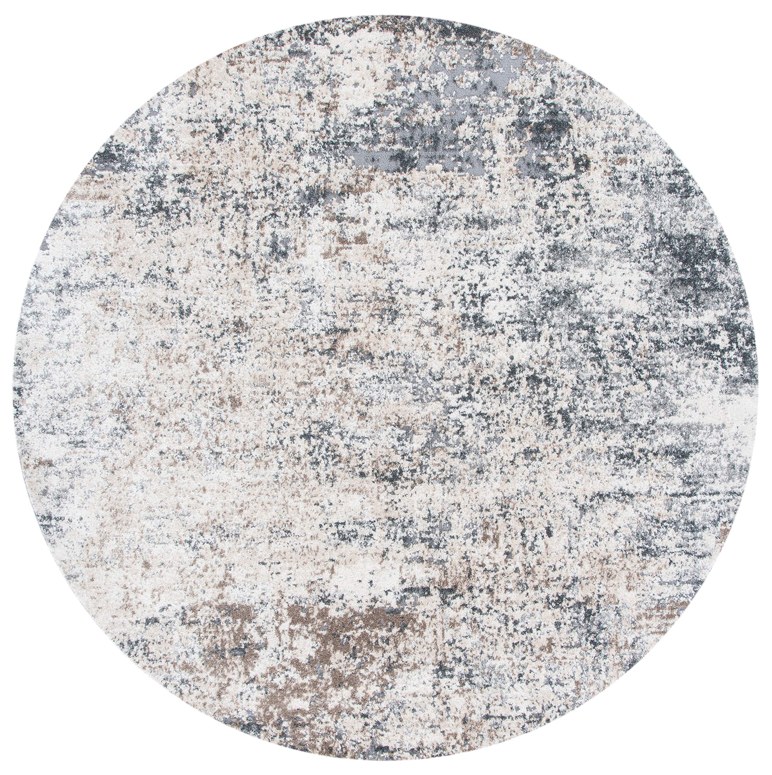 Safavieh Aston Collection ASN705A Modern Abstract Non-Shedding Stain Resistant Living Room Bedroom Area Rug 6'7" x 6'7" Round Ivory/Grey