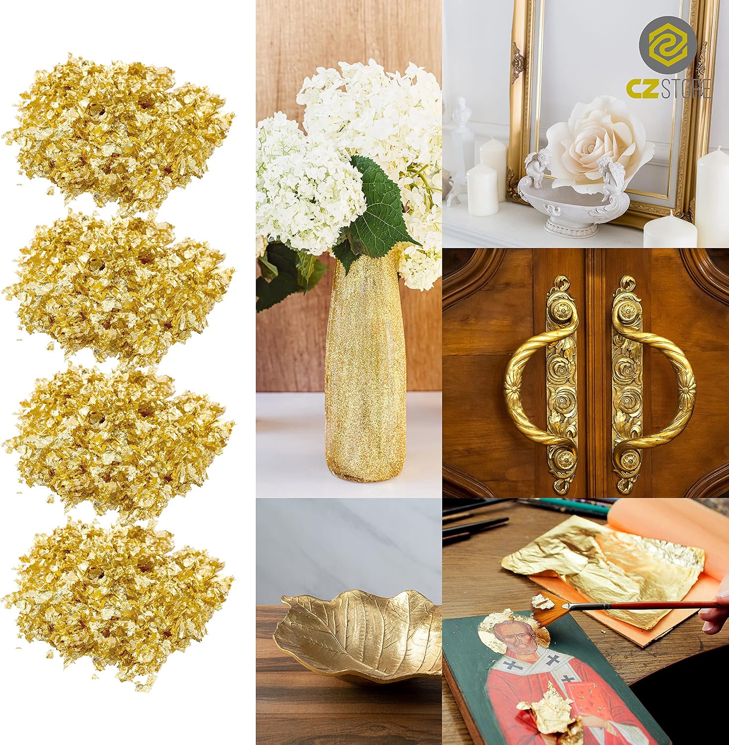 CZ Store✮✮ - Gold Leaf | 5.5" x 5.5" | 100 Pcs | Copper Foil Sheets with Metallic Texture - Golden Gilding Material for Arts & Crafts, Decorations, Slime, Nails, Resin, DIY