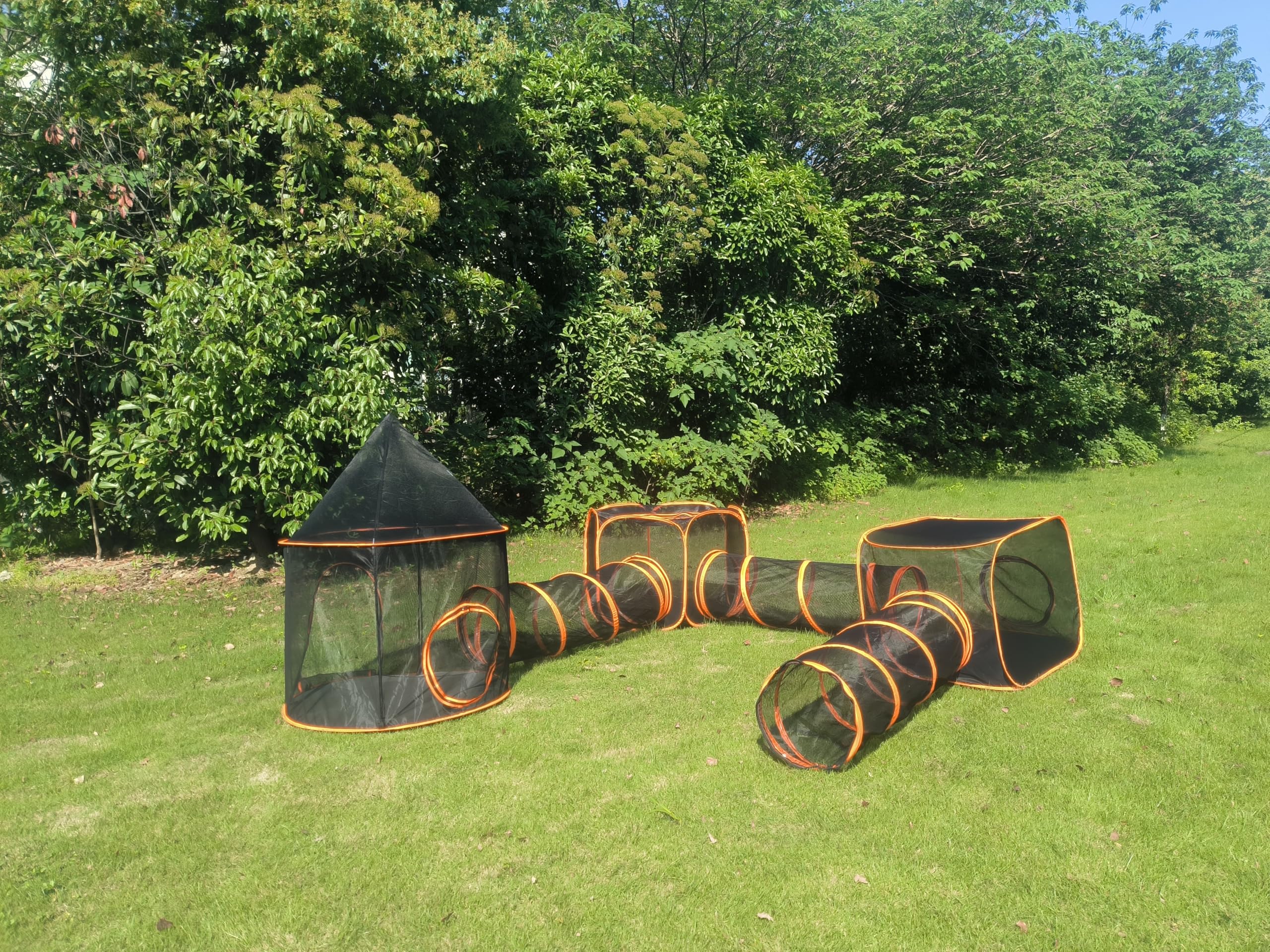 3 in 1 Katzenzelt 3-stöckiger Kletterturm mit Tunnel Haustierspielhaus Outdoor großes faltbares Katzengehege Welpenlaufgitter (Stile 5)