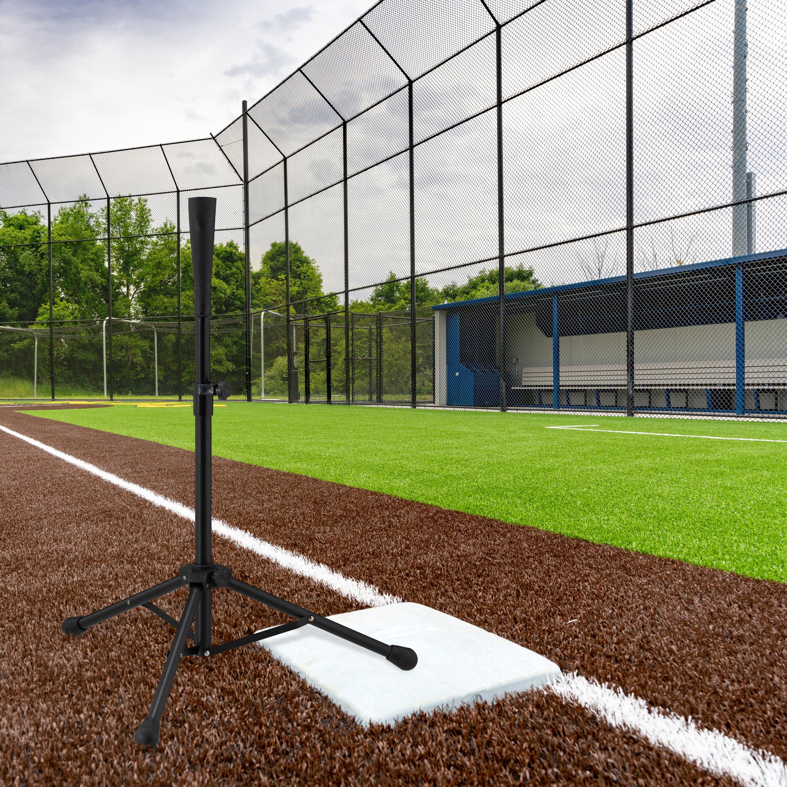 Relaxdays Trépied de Baseball, Aide à la Frappe, Softball, Support réglable en Hauteur, H : 72 à 121 cm, Noir