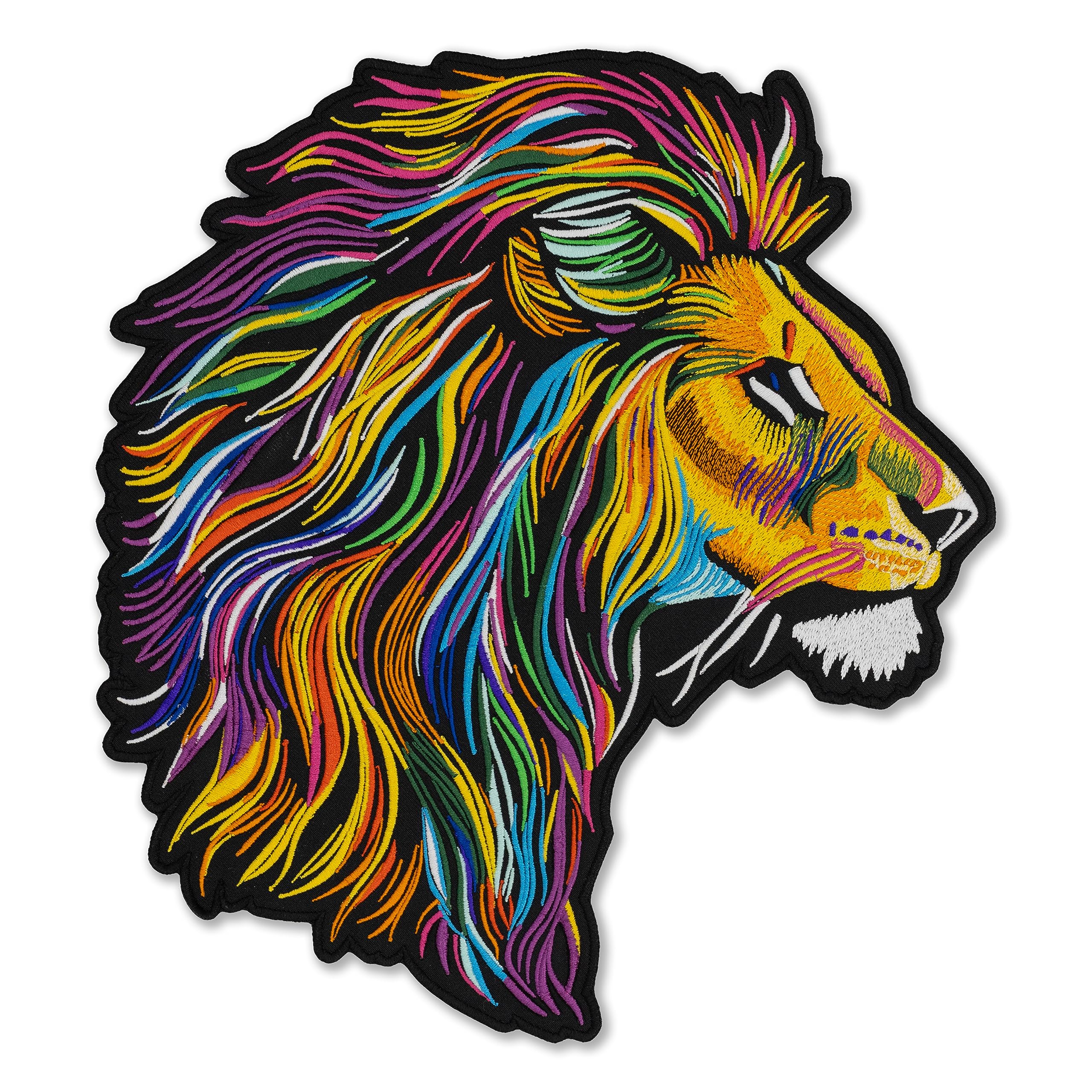 embroverseColorful Lion Large Back Patch - Embroidered Iron-On with Vibrant Animal King Head, Wild Jungle Art, Unique Accessory for Jackets and Bags, 14 x 15.5 inches