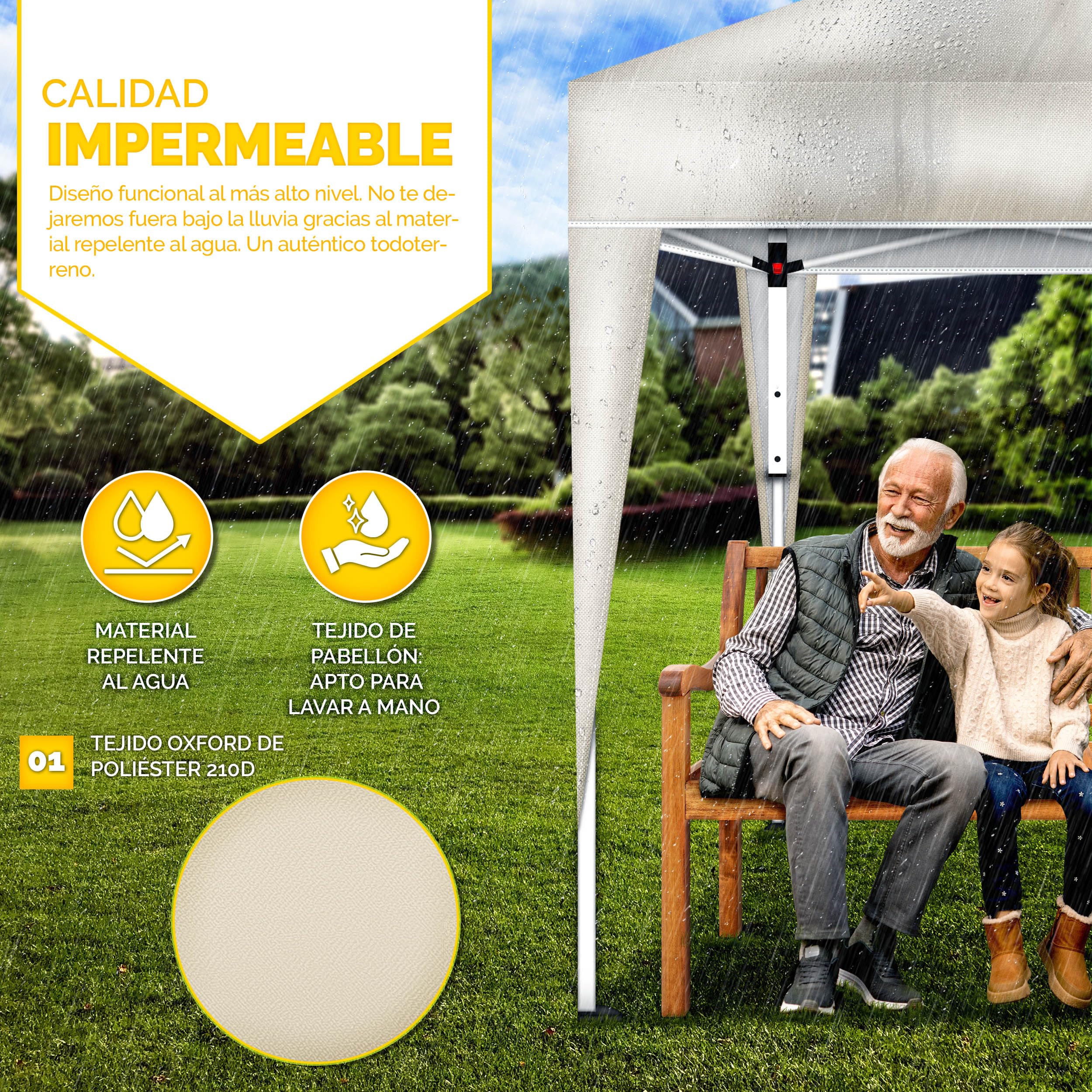 tillvex Gazebo Plegable Cenador 3x3m Impermeable | Pabellon de Jardin Pop-up Regulable en Altura | Carpa de jardín protección UV 50+ | Cenador de Fiesta con Bolsa (Beige)