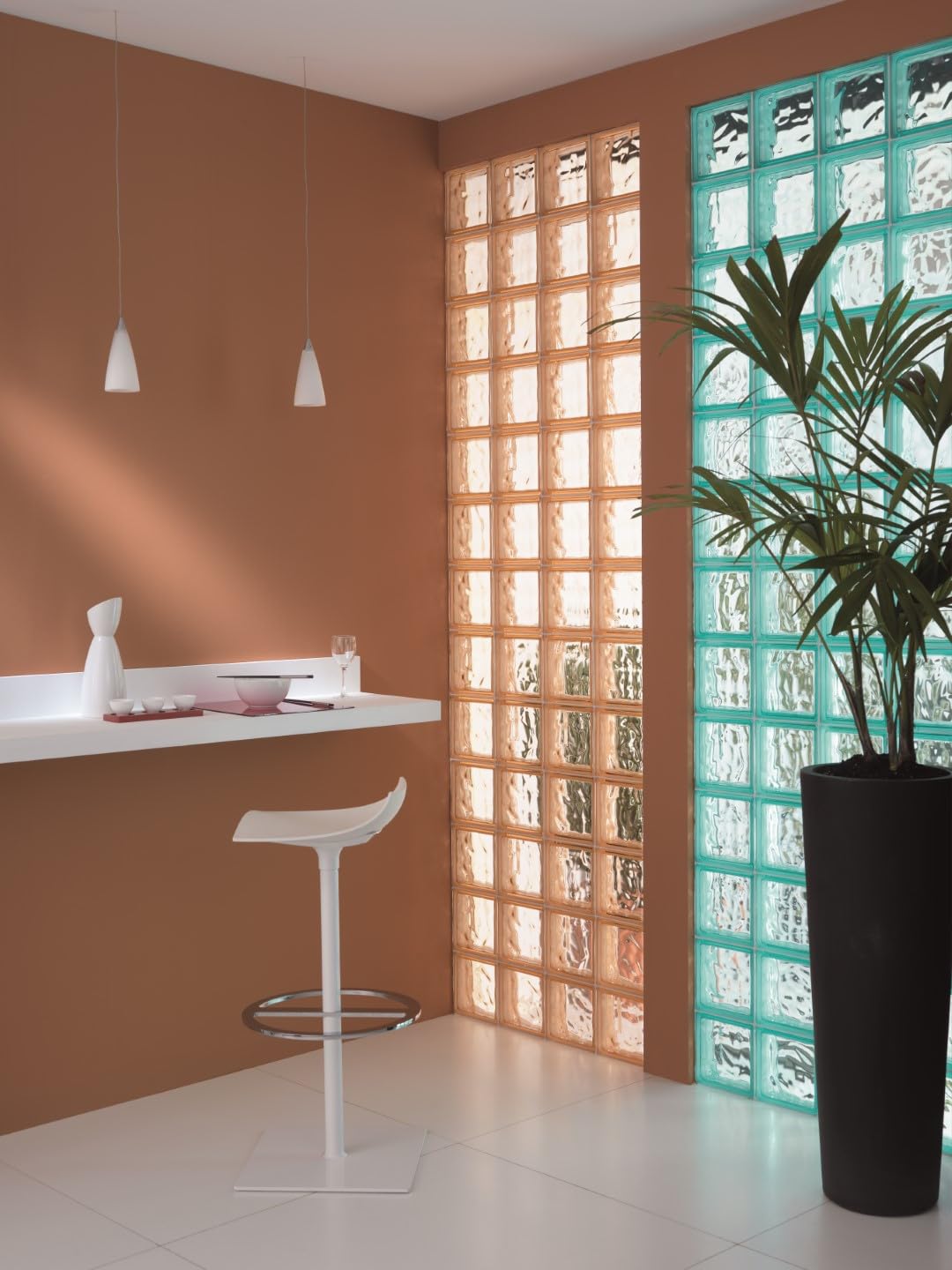 Bloque de vidrio Pavés Smart Ondulado Coloreado en la masa Turquoise | Dimensión 190x190x80 mm | Euro/pza. 4,50 |Unidad de venta: una caja de 6 pzas.