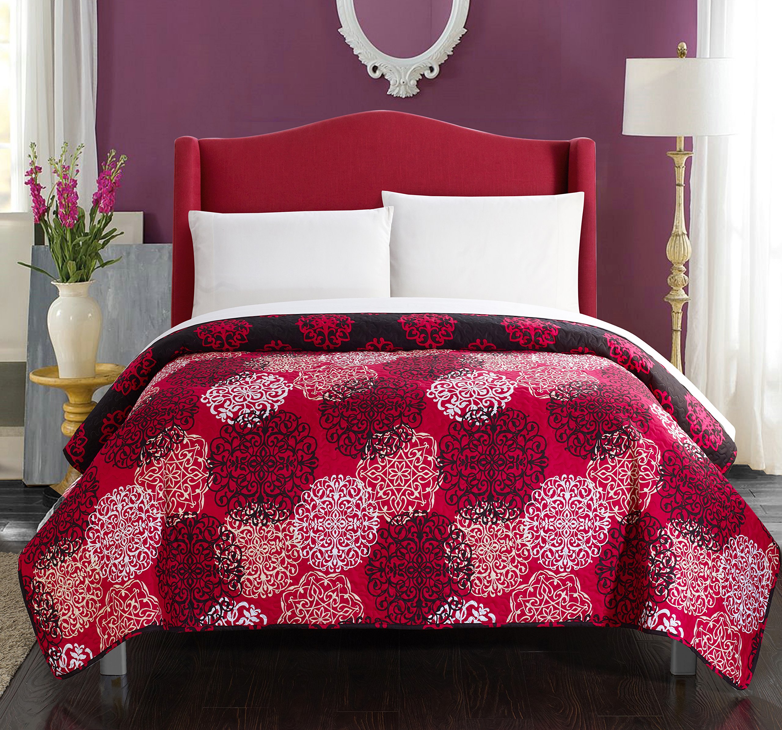 Chic Home 1 Piece Judith Boho Inspired Reversible Print Quilt Set, Twin, Red
