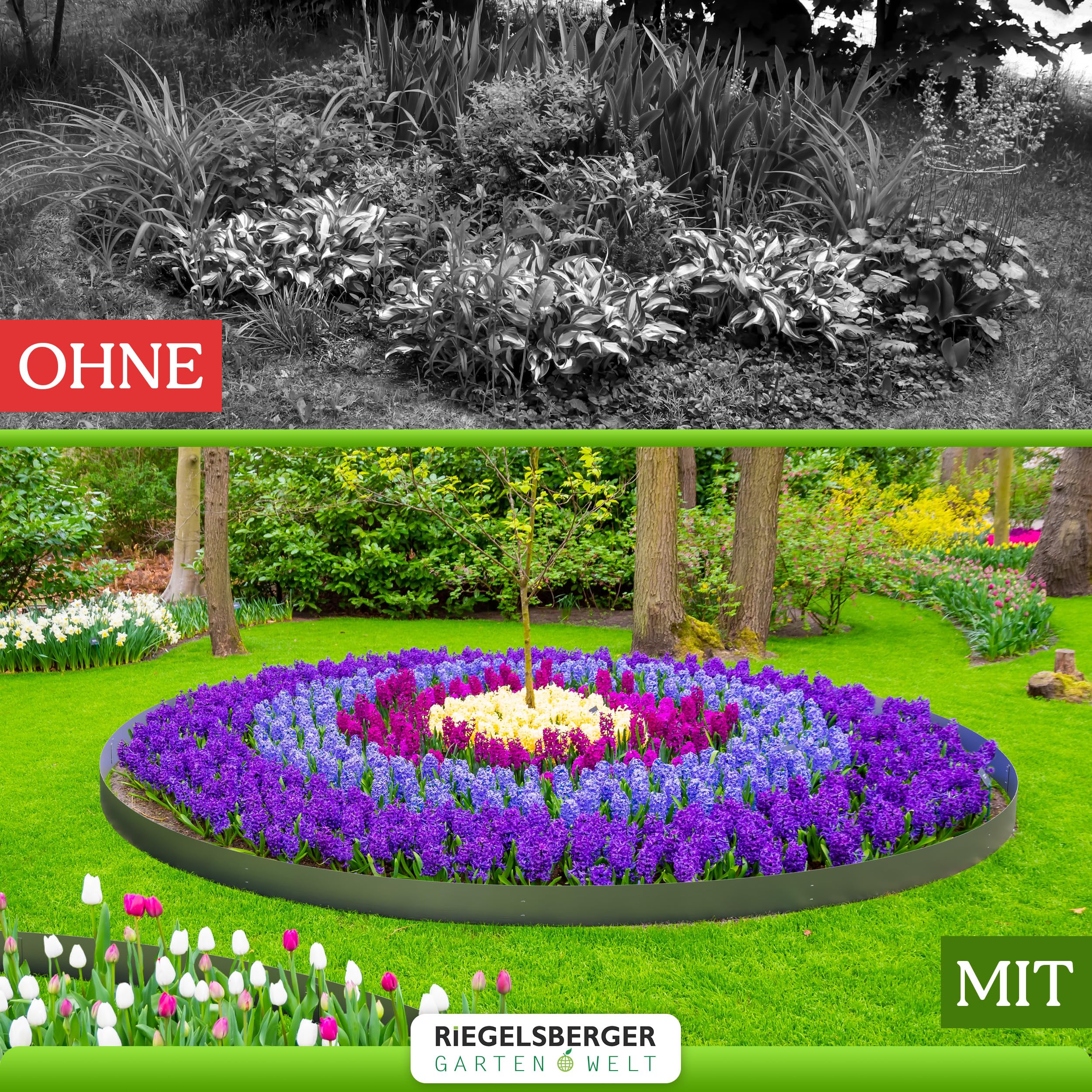 Gartenwelt Riegelsberger Rasenkante aus Metall Länge 20 m Höhe 18 cm Mähkante Beetumrandung Beeteinfassung Rasenbleche
