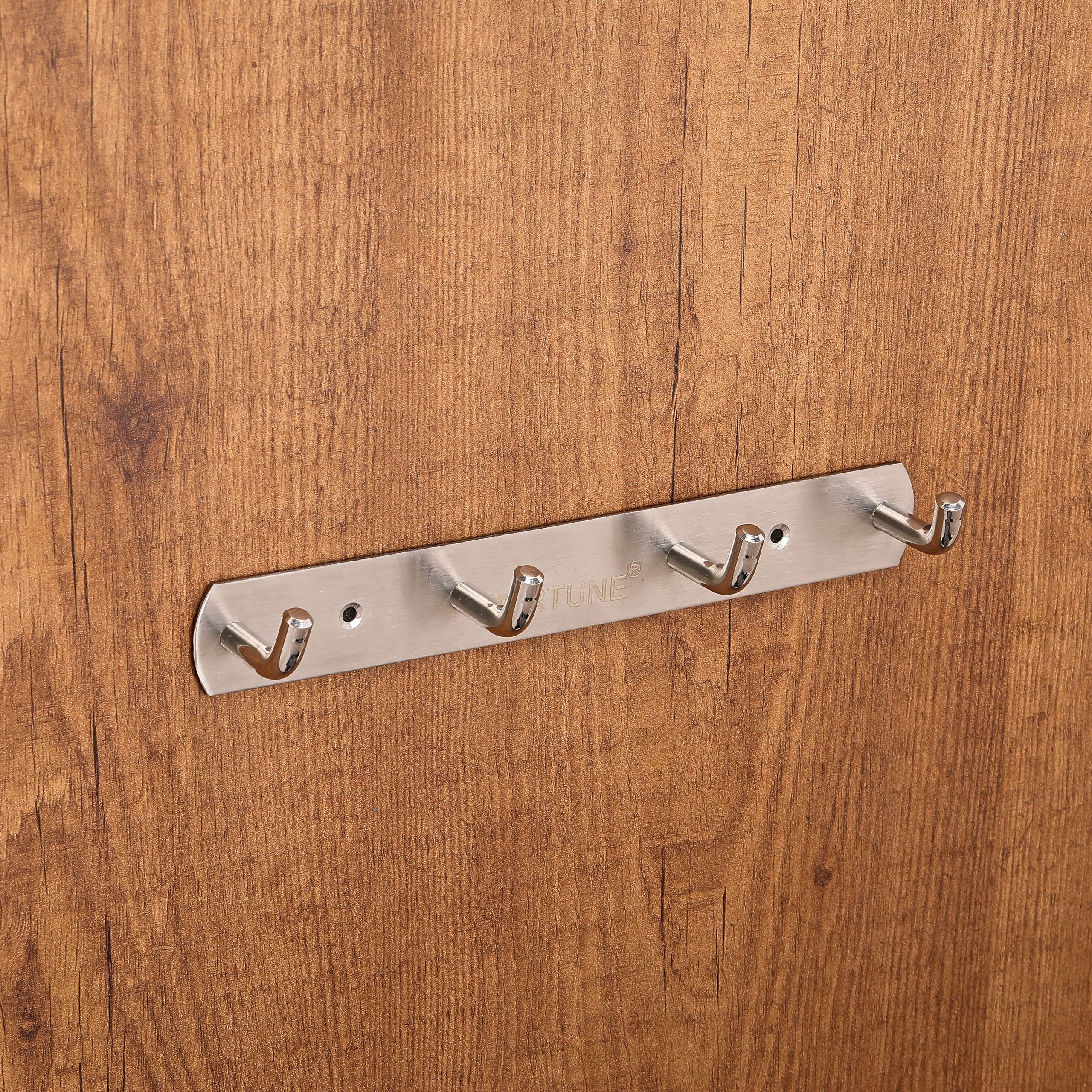 FORTUNE Stainless Steel Bathroom Accessories Hooks Plate| Wall Mounting and Door Back Hanger Pins for Hanging Cloth Set, Shirt Bar and Towel Rack, Robe, Keys | khutti- 4 Hooks (Pack of 1) (B06Y5KDNFM) Amazon Price History, Amazon Price Tracker
