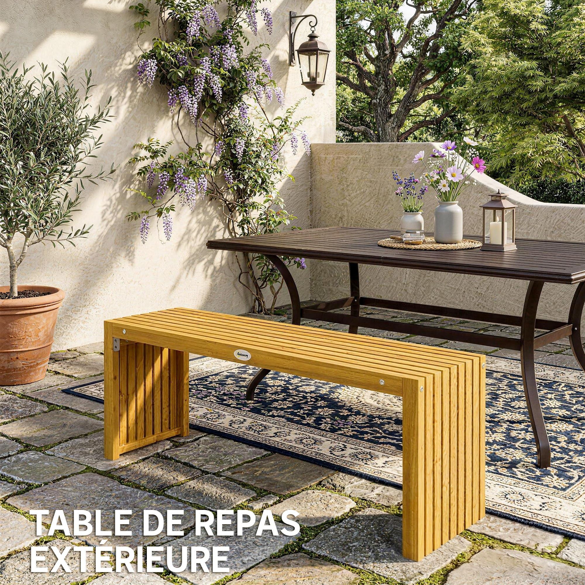 Outsunny Banc de Jardin en Bois d'Acacia, Banc d'Extérieur sans Dossier 2 Places avec Assise à Lattes Effet Bois, Charge 240 kg, 110x30x45cm, Bois Naturel