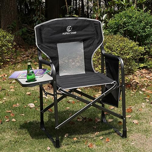 Miniatura 1 de LET'S CAMP Silla directora plegable de gran tamaño para acampar al aire libre con mesa auxiliar y bolsillo para picnic, senderismo, pesca, soporte