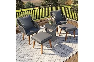 Elegant 5-Piece Patio Furniture Set with Acacia Wood Table and Wicker Cool Bar