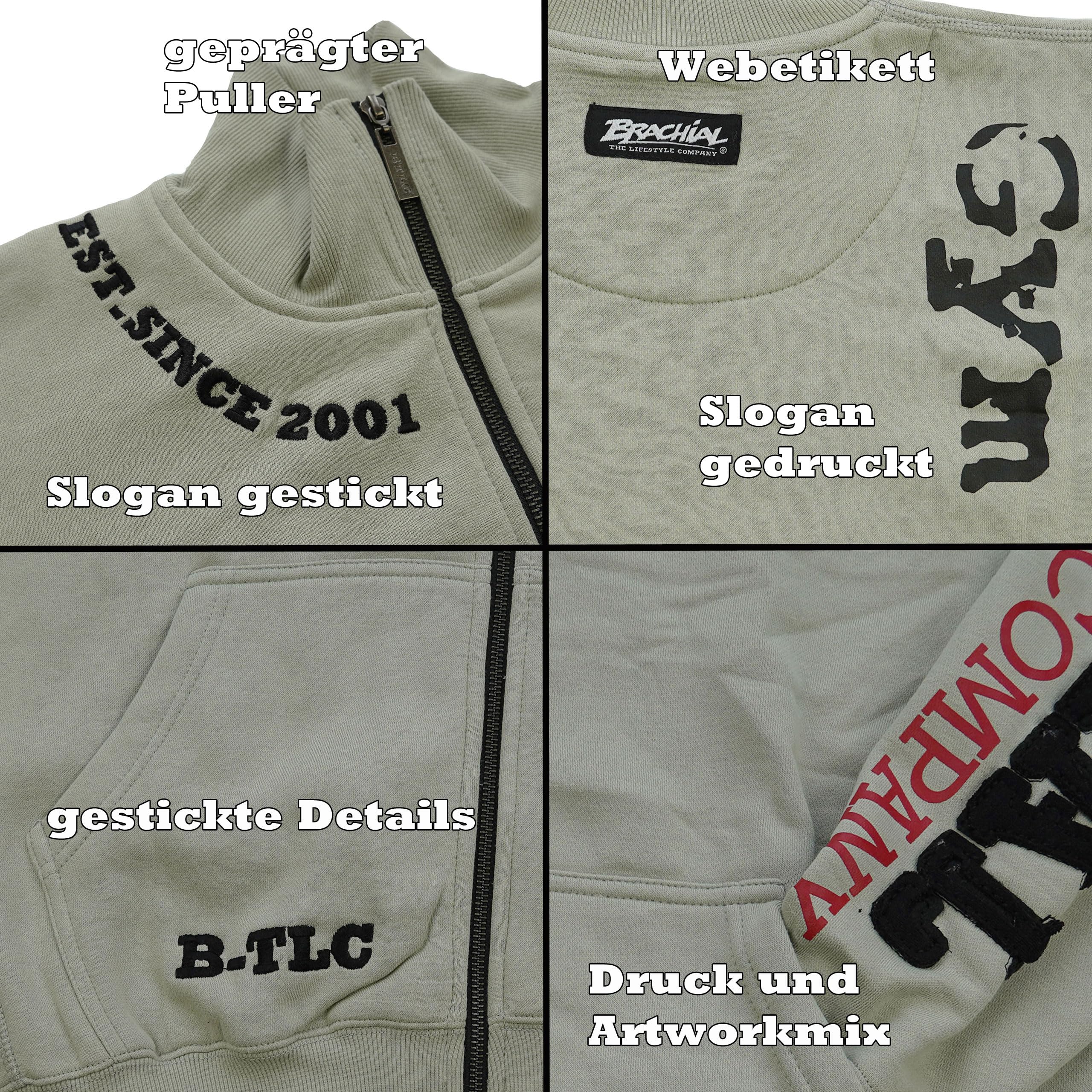Brachial Premium Herren Sweatjacke Gym - Freizeitjacke Trainingsjacke für Bodybuilder Sportler
