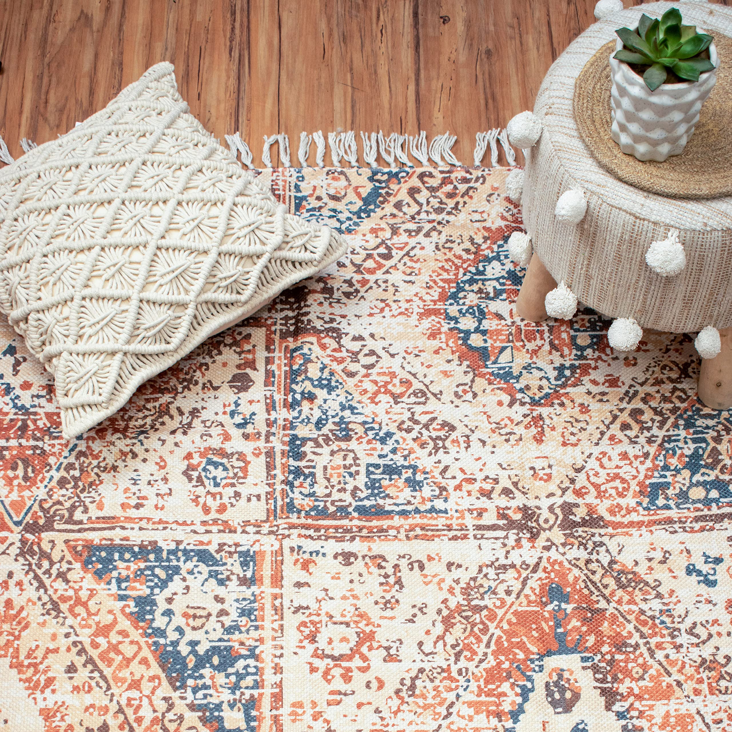 Handmade Sustainable PET Recycled Printed Modern Bohemian Dhurrie/Rugs/Carpet for Living Room, Drawing Room,Bedroom, Bedside Runner (Design 10, 4 FEET X 6 FEET)