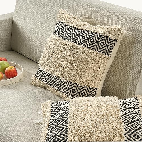 Miniatura 4 de GRUHUM Juego de 2 fundas de almohada de 18 x 18 pulgadas, decorativas, bohemias, tejidas a mano, para sala de estar, dormitorio, sofá, casa rural,