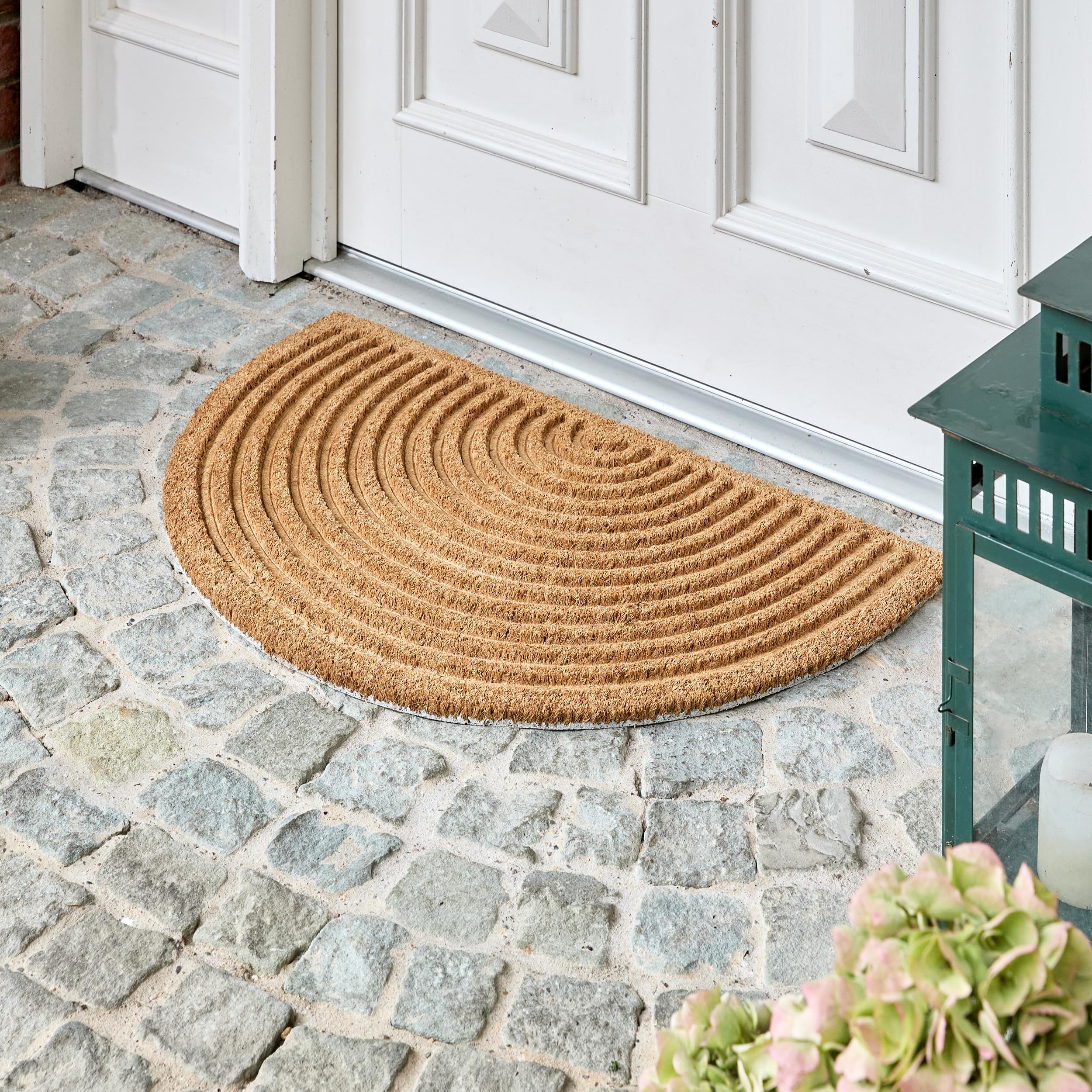 ASTRA Paillasson Moderne Coco 45x75cm Semi-Arrondi Nature - Tapis Anti-dérapant Robuste - Paillasson Intérieur/Extérieur Couvert