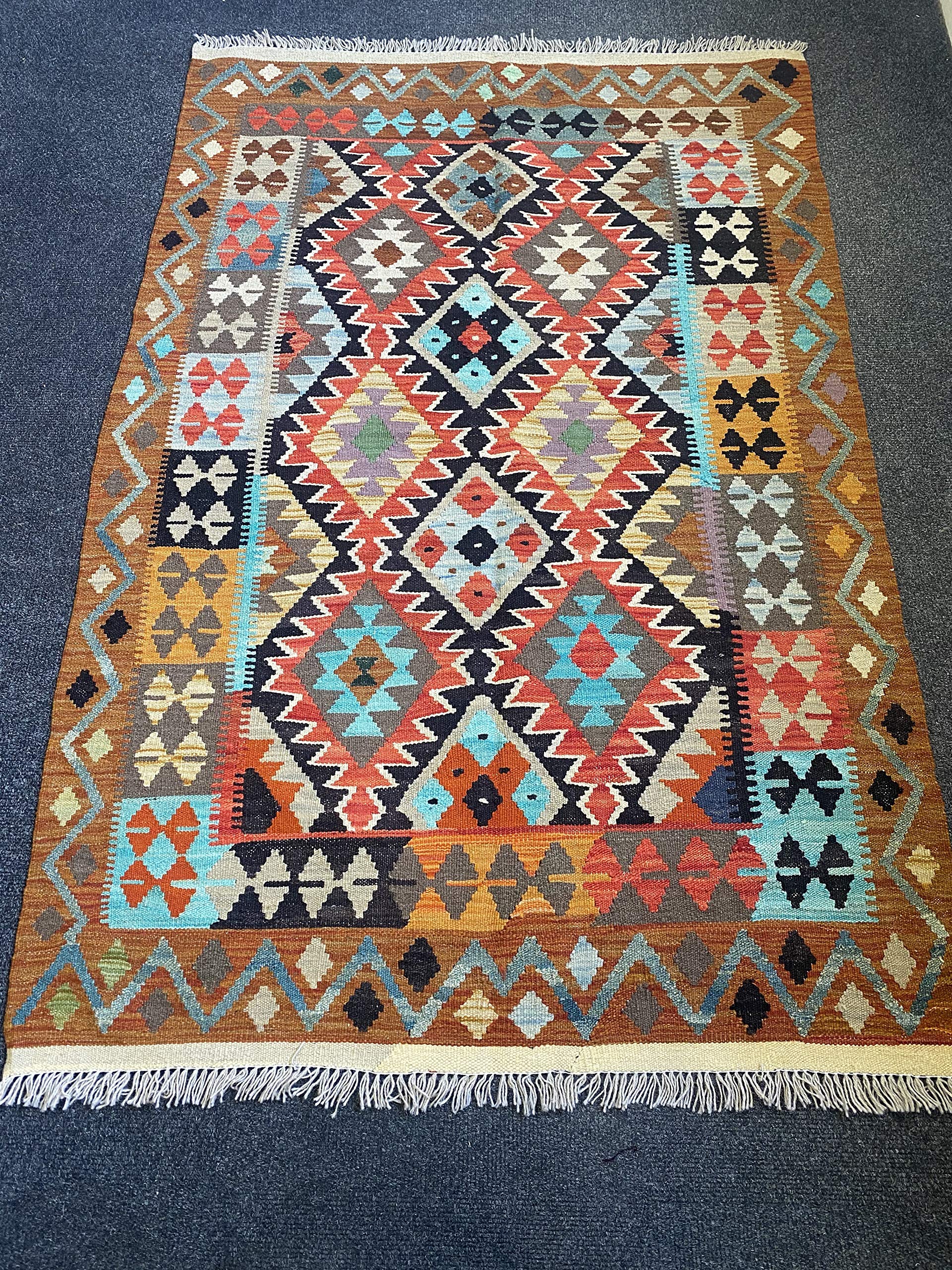 Tapis kilim afghan tissé main en teintures végétales | 180x118 cm