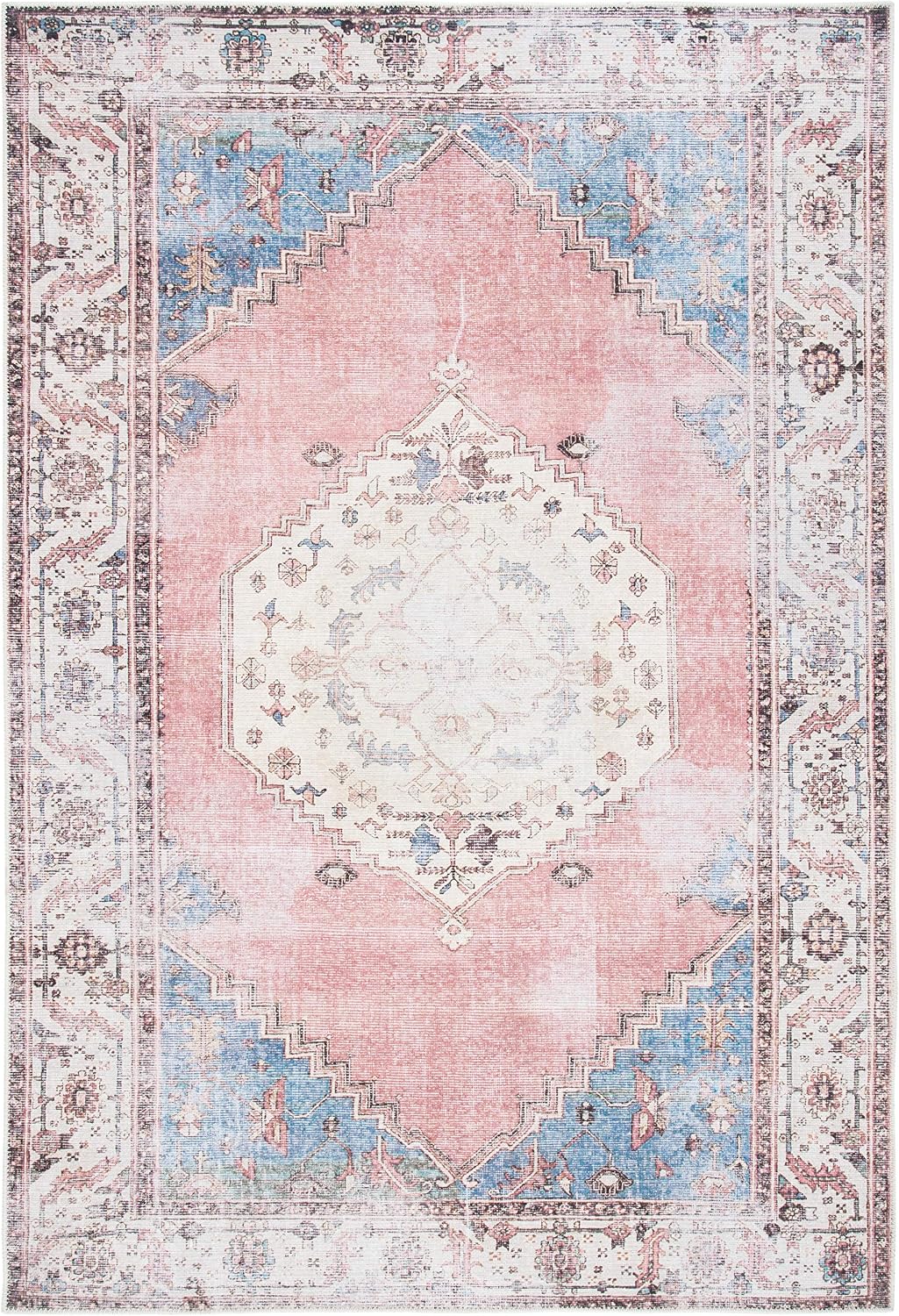 SAFAVIEH Serapi Collection Area Rug - 6'7" x 9', Ivory & Pink, Boho Chic Design, Non-Shedding Machine Washable & Slip Resistant Ideal for High Traffic Areas in Living Room, Bedroom (SEP357A)