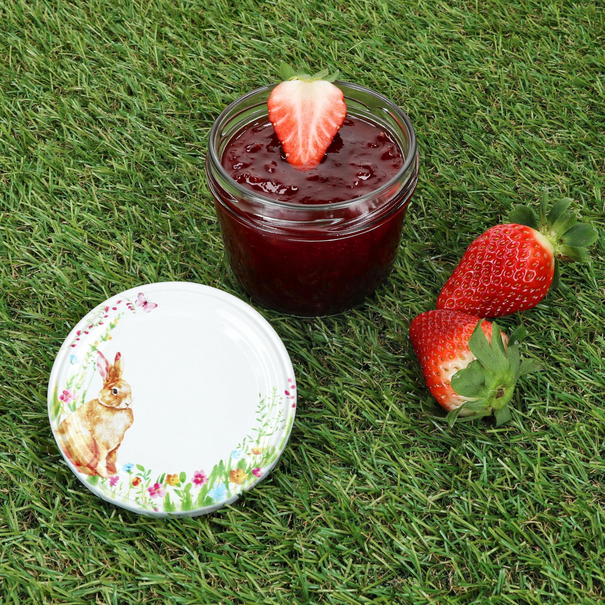 MamboCat 100er Set Sturzglas 230 ml mit Schraub-Deckel Osterfreude I Einmachgläser + to 82 Deckel mit Hasen & Blumen I Ostern I inkl. Diamant-Zucker-Rezeptheft I einkochen