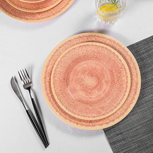 Miniatura 3 de Juego de vajilla de melamina juego de 12 platos y cuencos para 4 adecuado para uso en interiores y exteriores apto para lavavajillas pomelo rosa