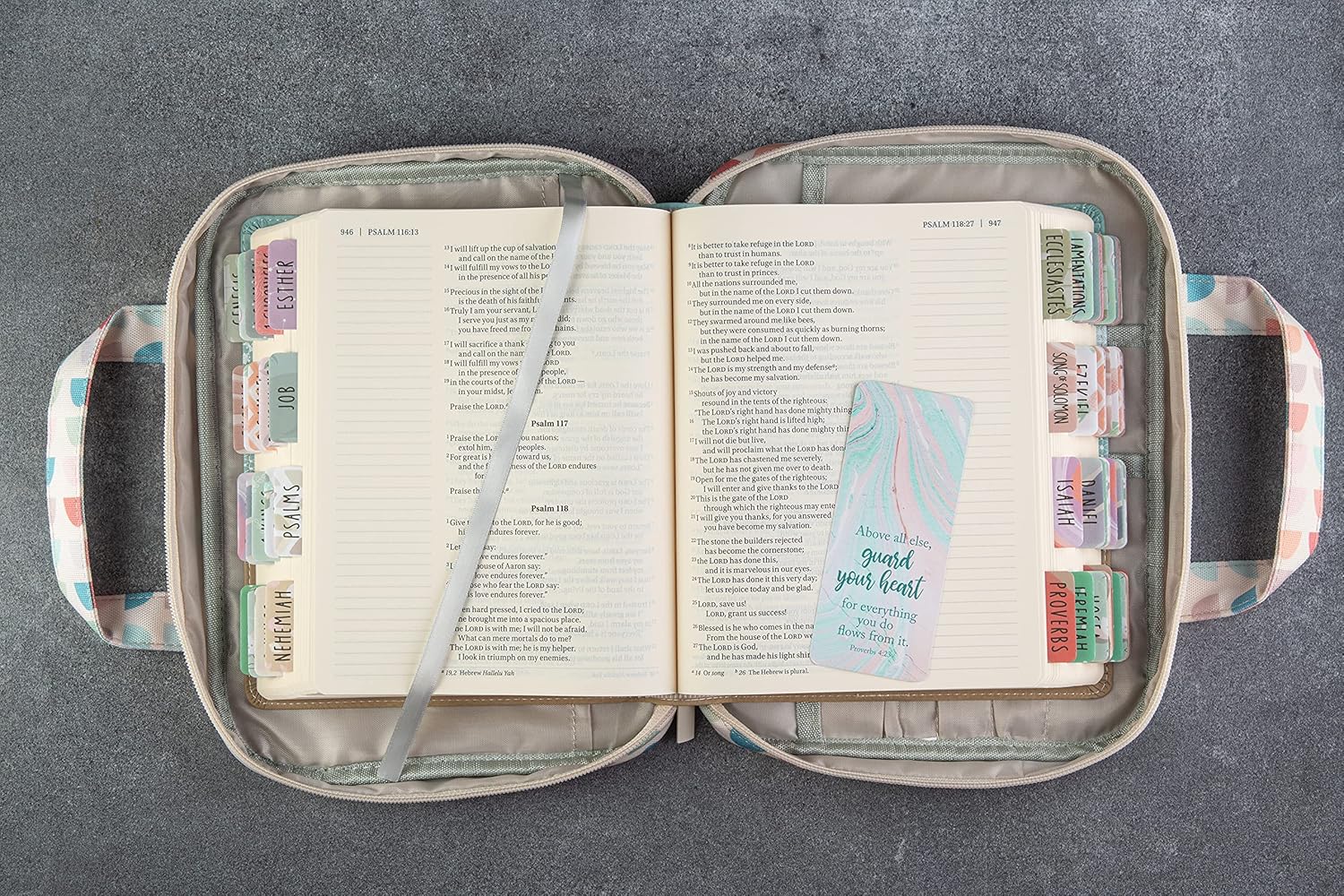 DiverseBee Uniform Bible Tabs and Blossom Bible Cover Bundle – 2 Items, Decorative Scripture Tabs with Matching Bible Case, Durable Zippered Cover Fits Most Medium and Large Bibles
